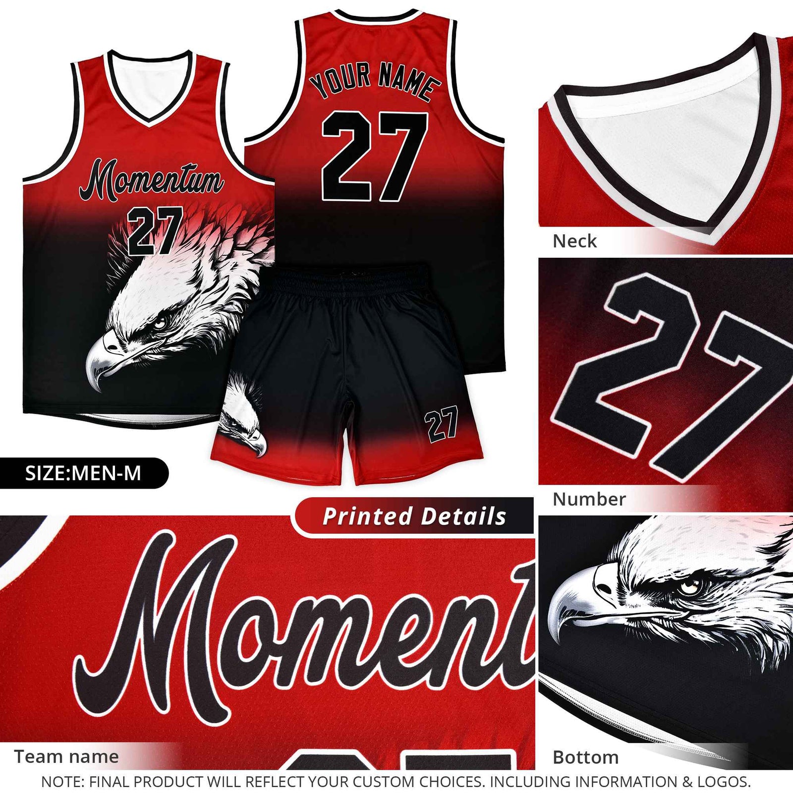 Custom Black Gray Basketball Kits with Eagle Pattern