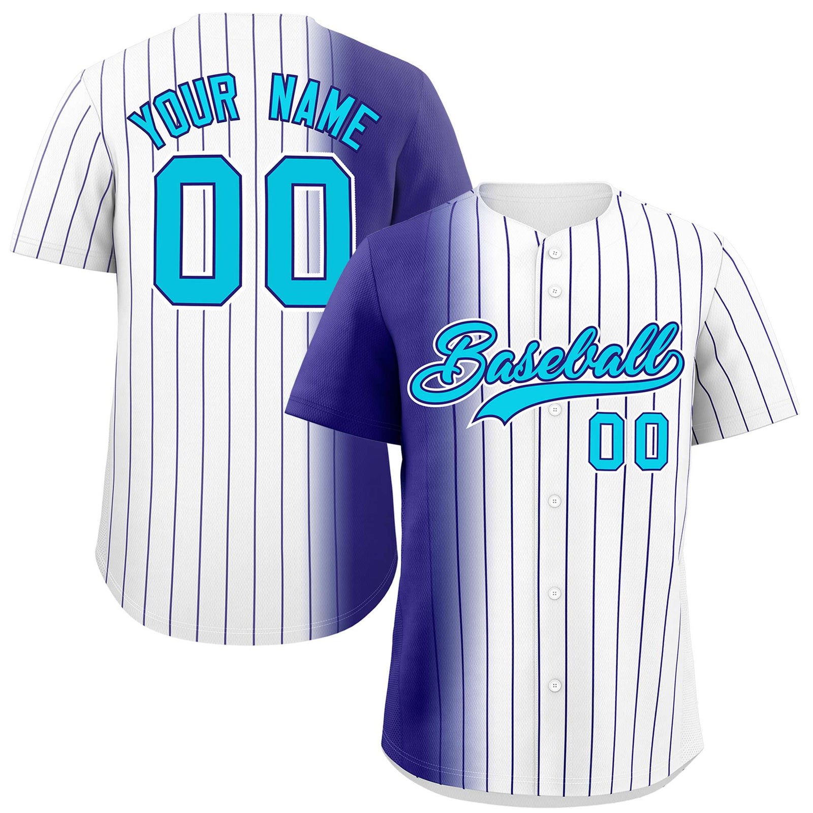 Custom White Purple Pinstripe Personalized Gradient Authentic Baseball Jersey