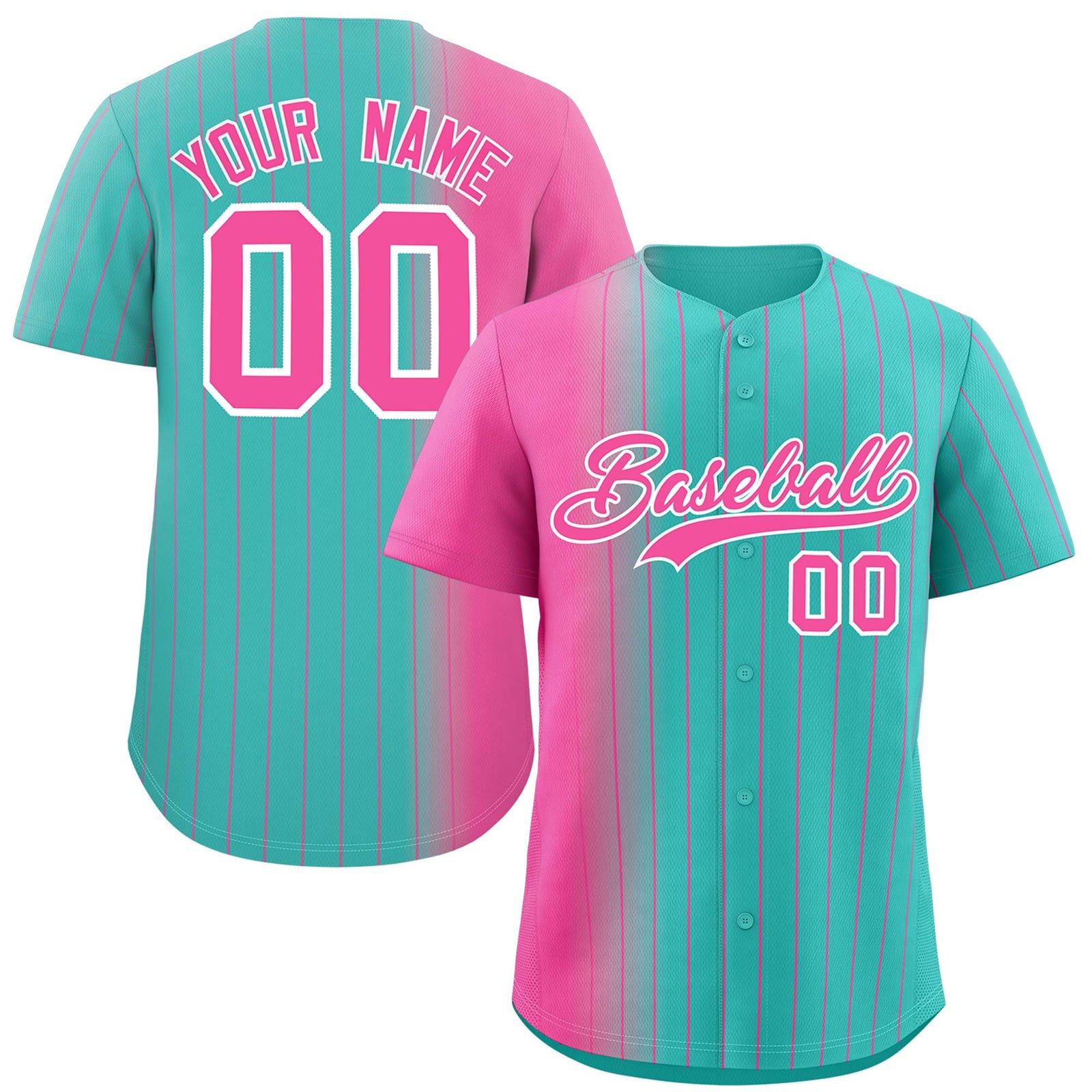 Custom Bright Green Pink Pinstripe Personalized Gradient Authentic Baseball Jersey