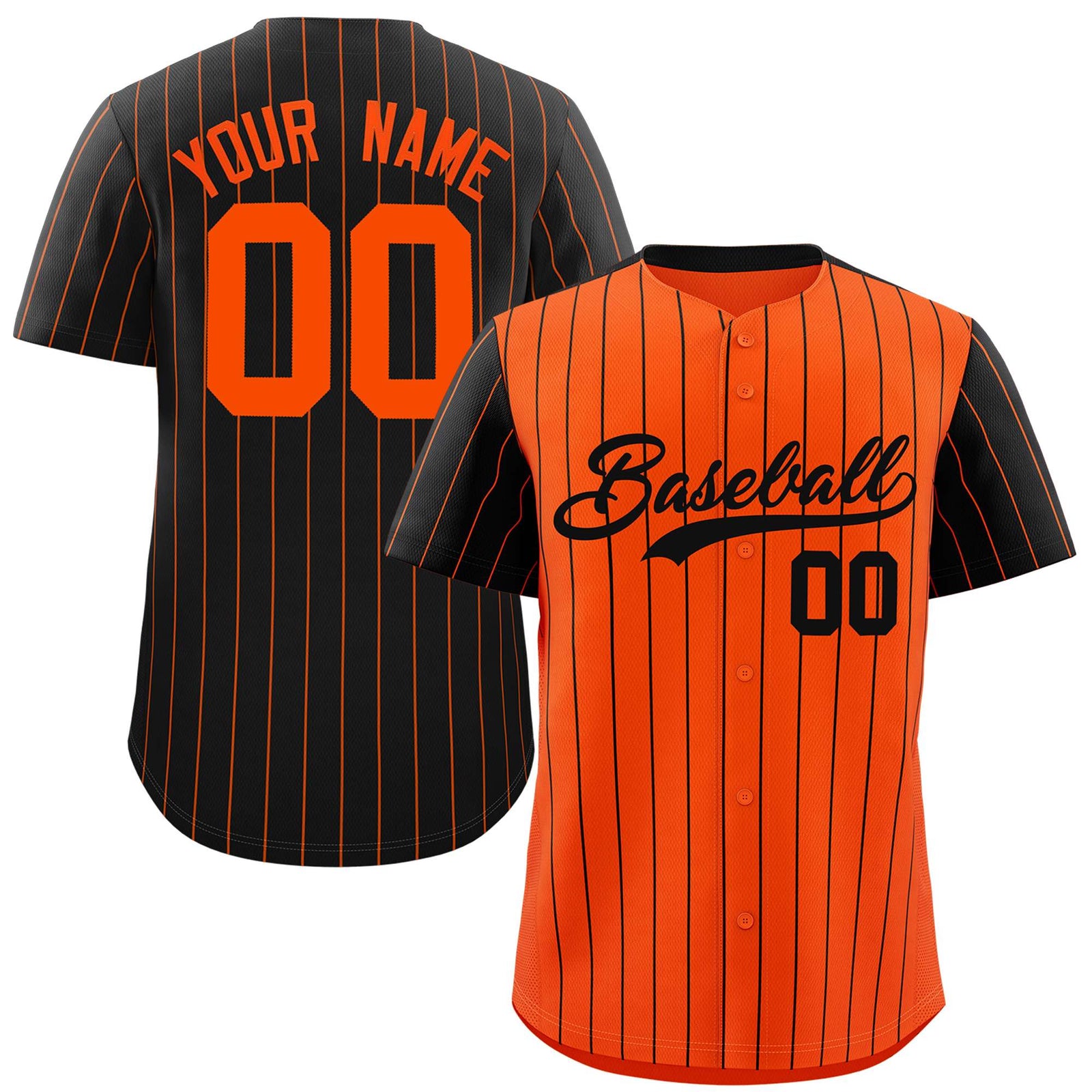 Custom Orange Black Pinstripe Personalized Raglan Sleeves Authentic Baseball Jersey