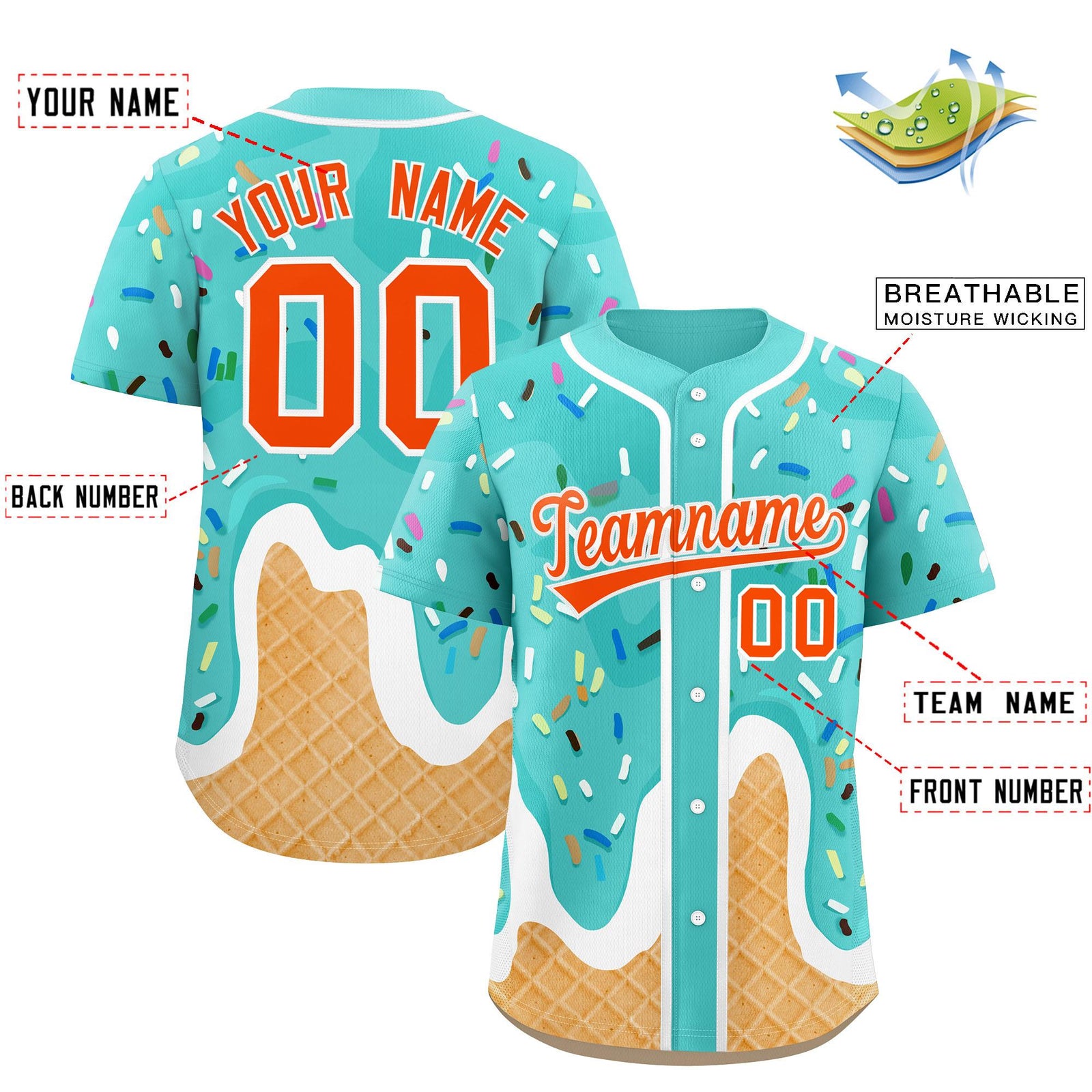 Custom Bright Green Ice Cream Cone Graffiti Pattern Fashion Authentic Baseball Jersey