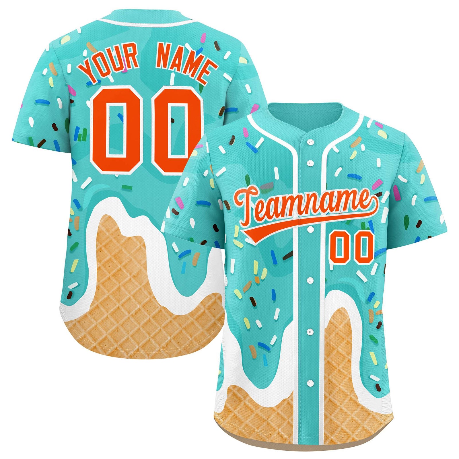 Custom Bright Green Ice Cream Cone Graffiti Pattern Fashion Authentic Baseball Jersey