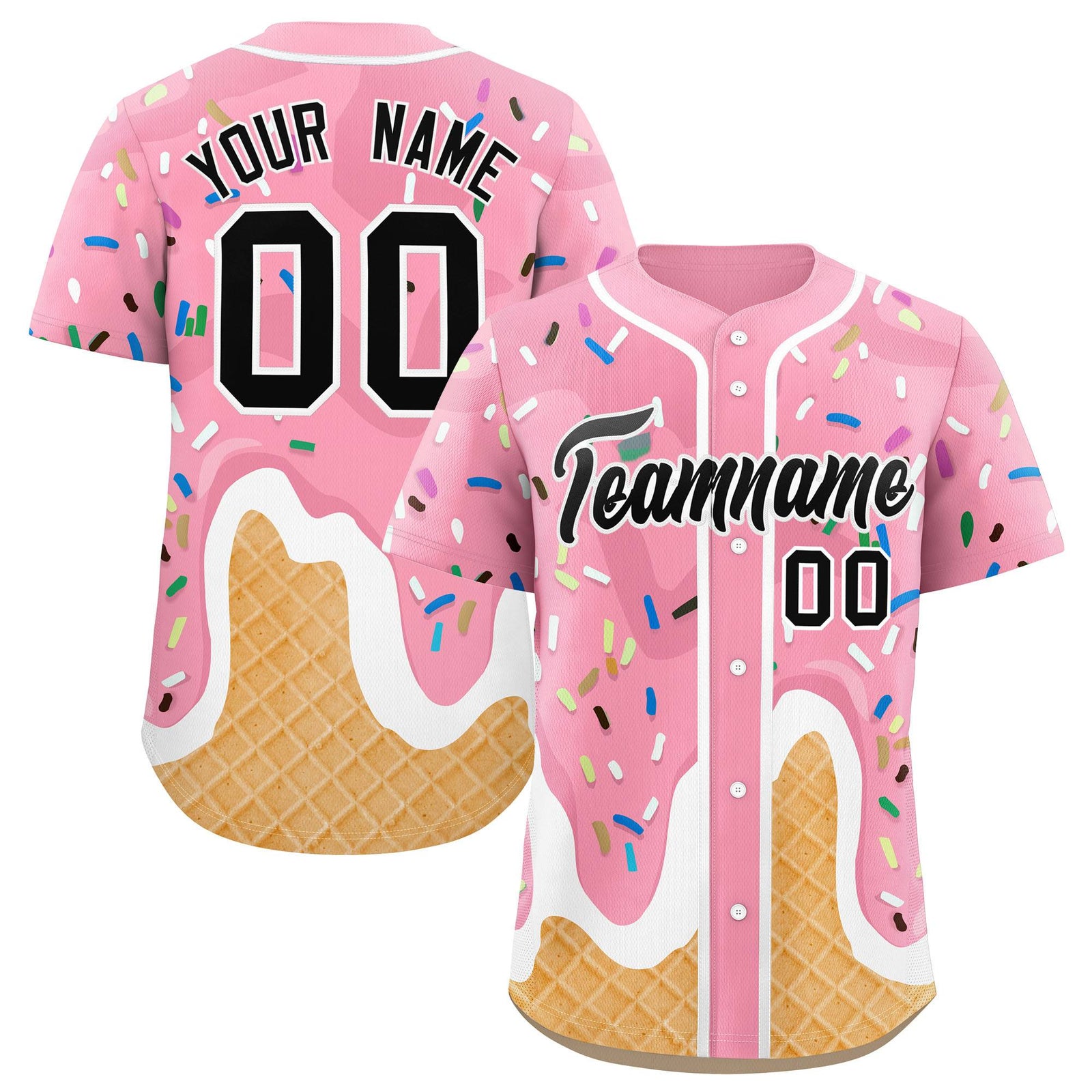 Custom Light Pink Ice Cream Cone Graffiti Pattern Fashion Authentic Baseball Jersey