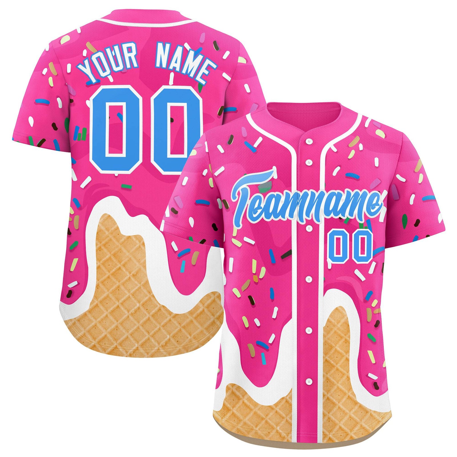 Custom Pink Ice Cream Cone Graffiti Pattern Fashion Authentic Baseball Jersey