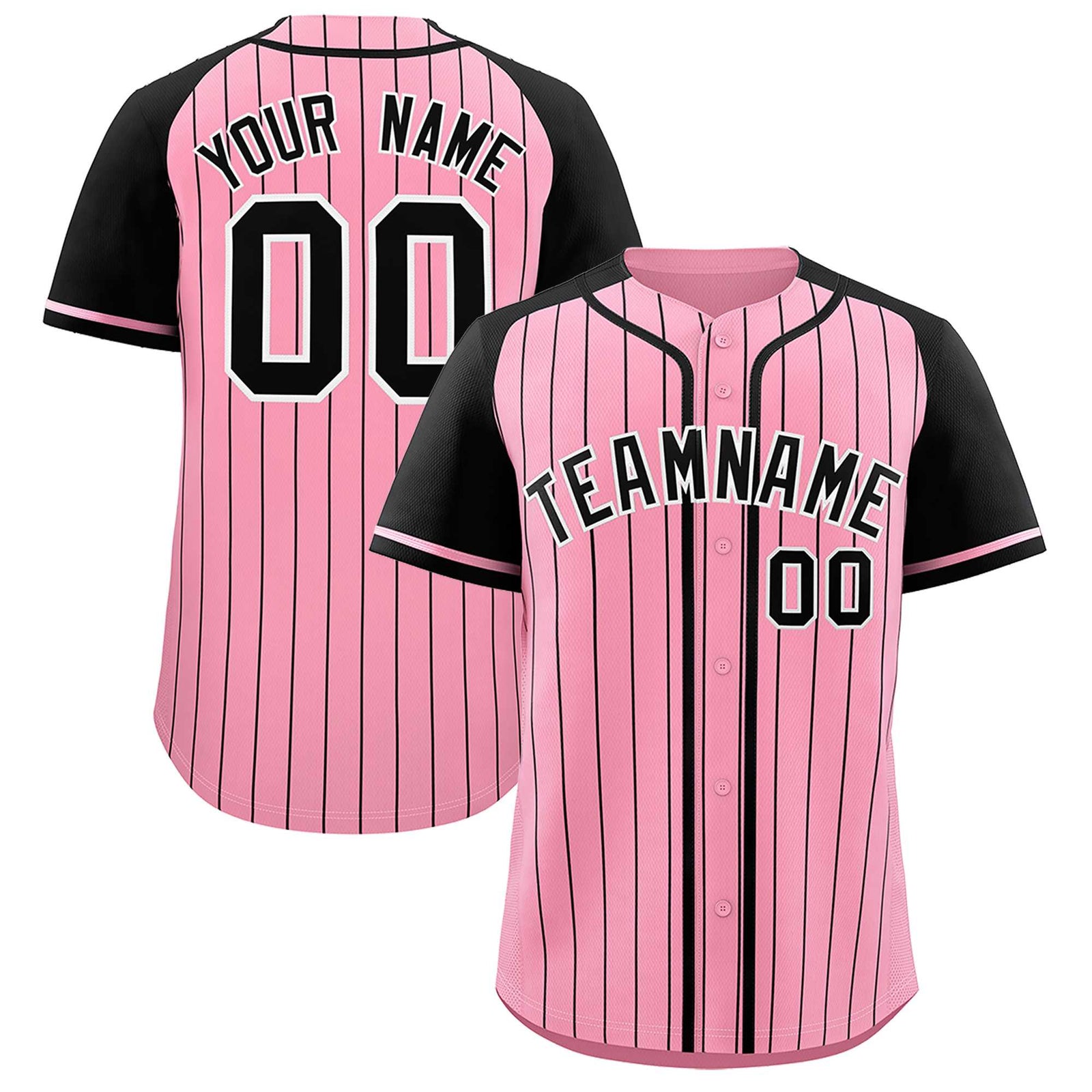 Custom Light Pink Black Stripe Fashion Raglan Sleeves Authentic Baseball Jersey