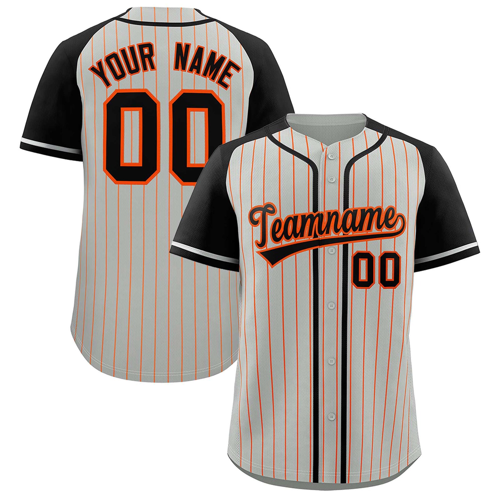 Custom Gray Black Stripe Fashion Raglan Sleeves Authentic Baseball Jersey