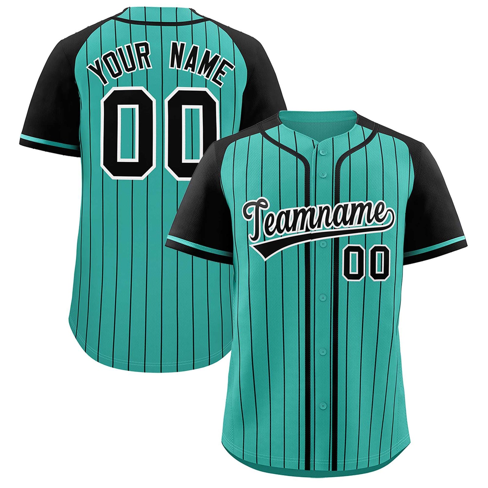 Custom Bright Green Black Stripe Fashion Raglan Sleeves Authentic Baseball Jersey