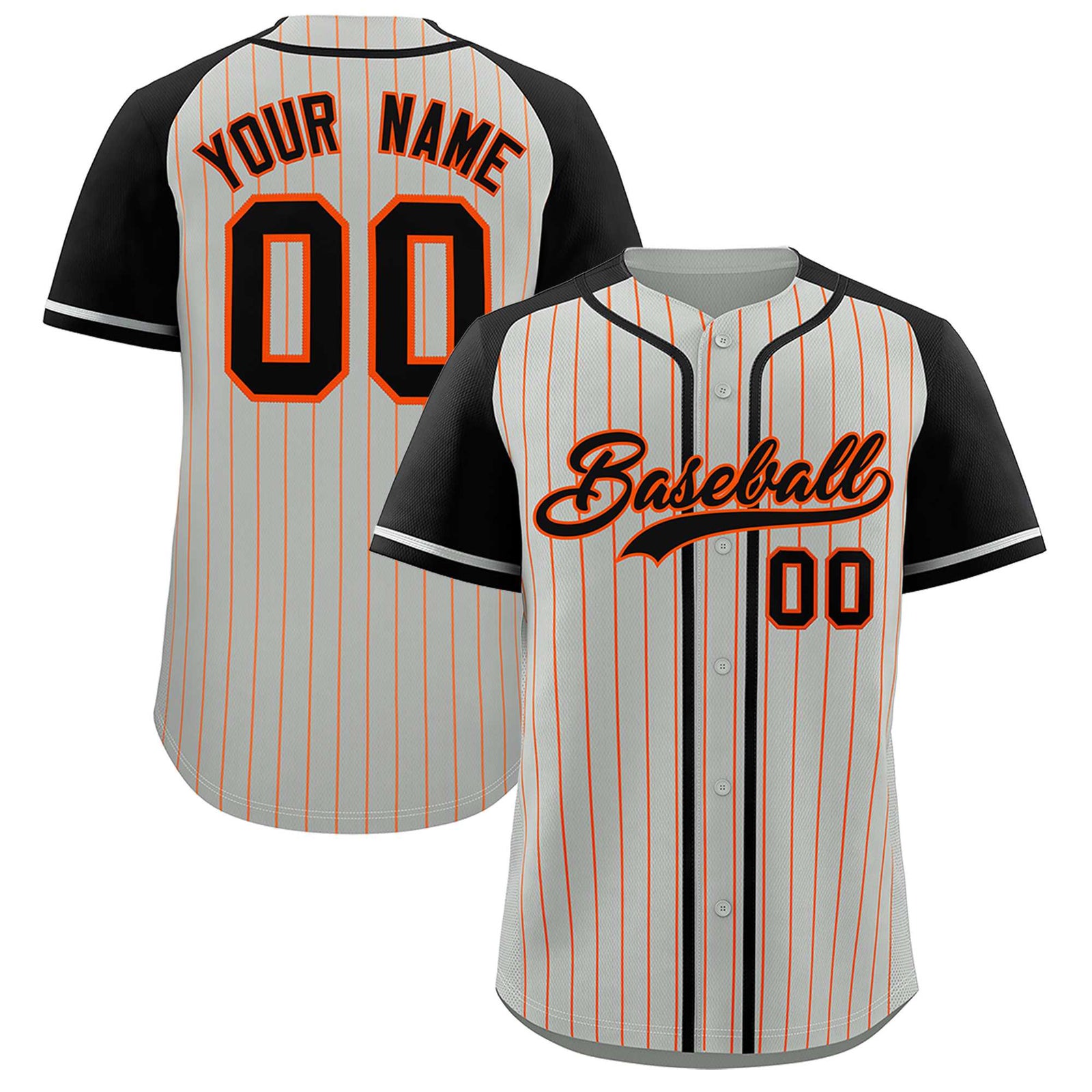 Custom Gray Black Stripe Fashion Raglan Sleeves Authentic Baseball Jersey