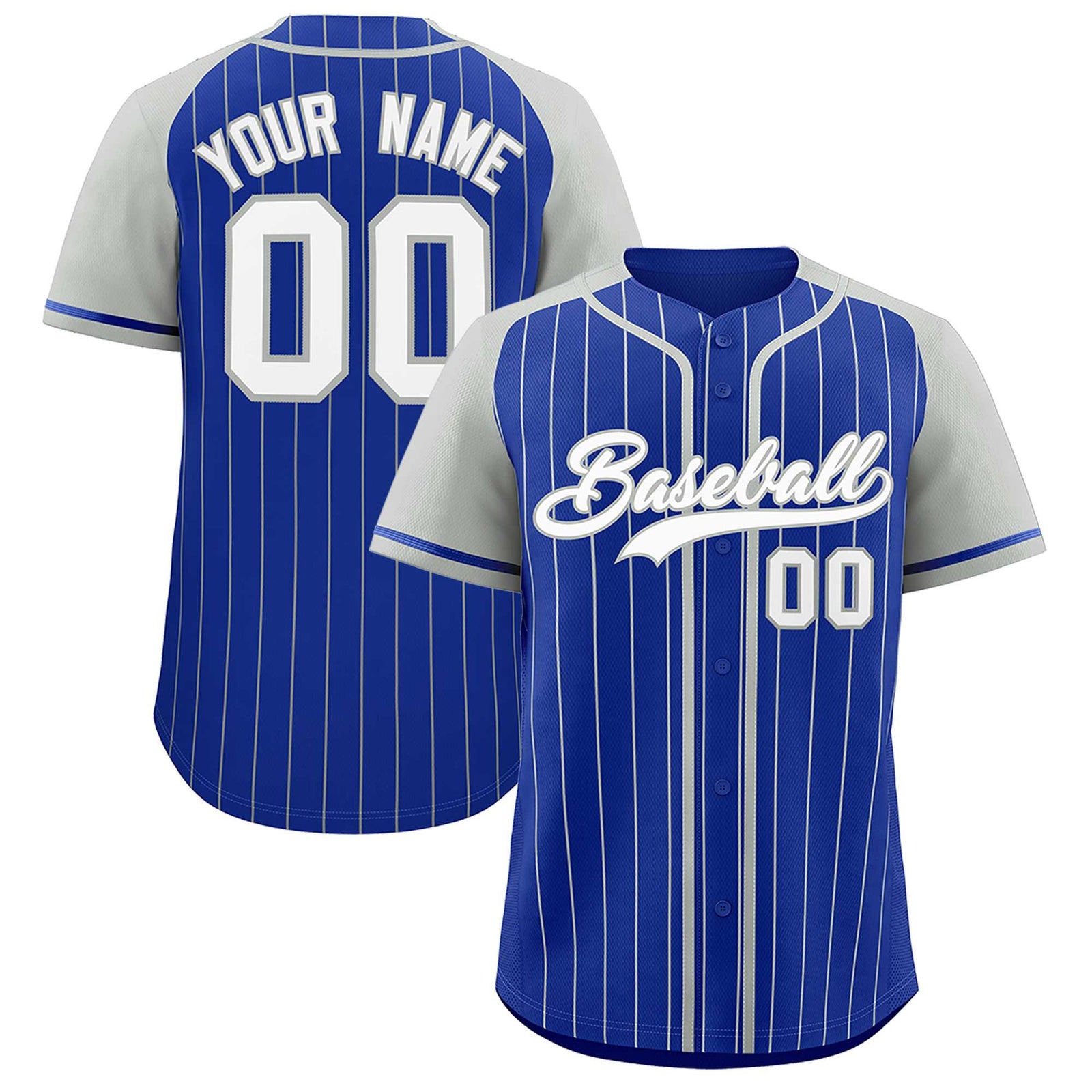 Custom Royal Gray Stripe Fashion Raglan Sleeves Authentic Baseball Jersey