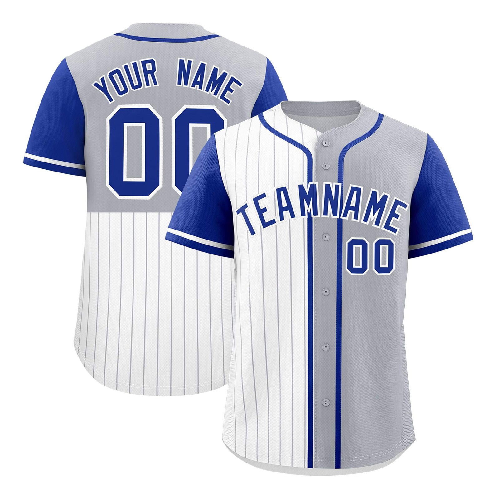 Custom White Gray and Royal Pinstripe Personalized Raglan Sleeves Authentic Baseball Jersey