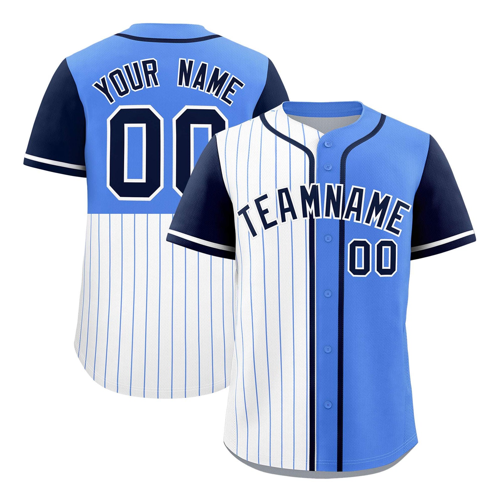 Custom White Powder Blue and Navy Pinstripe Personalized Raglan Sleeves Authentic Baseball Jersey