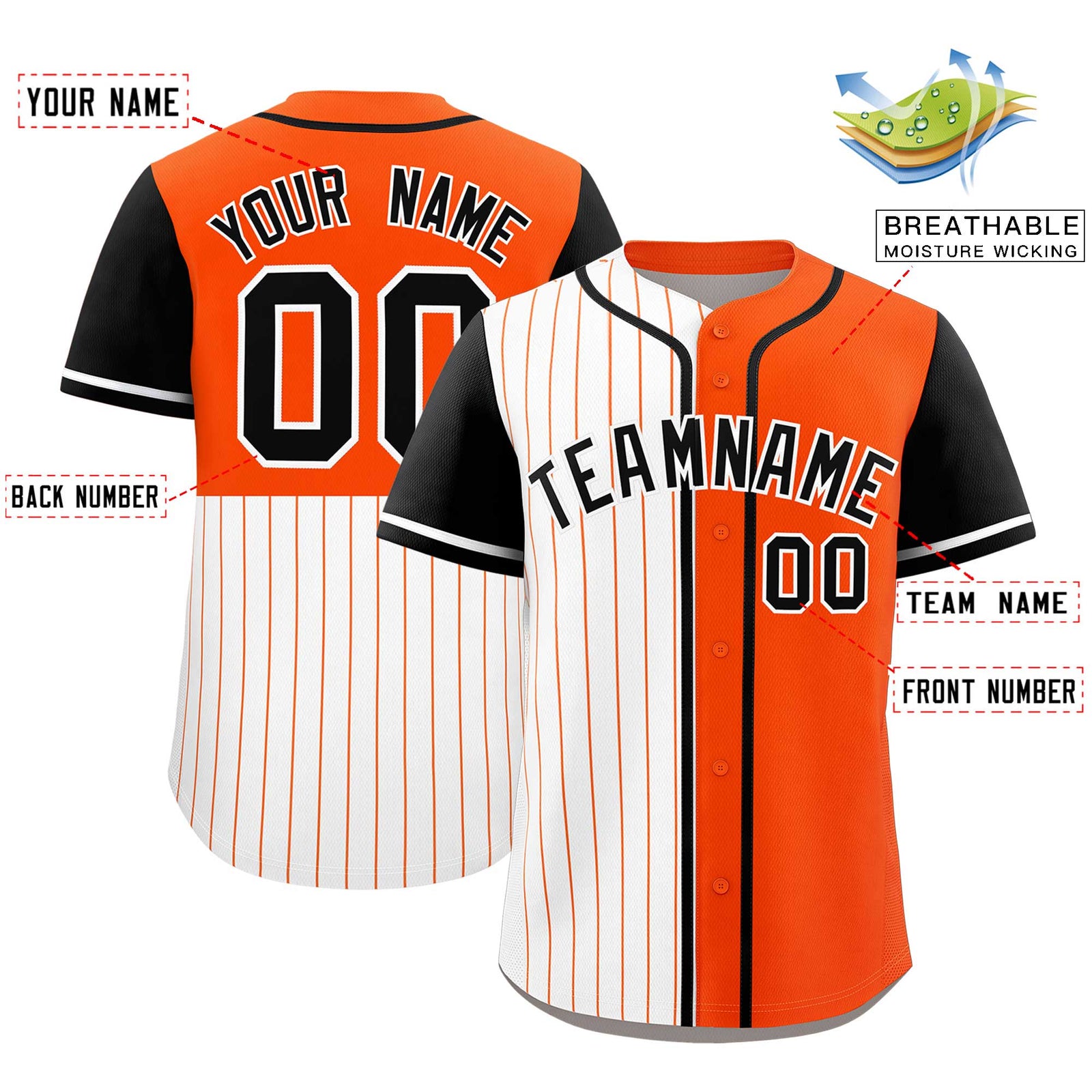 Custom White Orange and Black Pinstripe Personalized Raglan Sleeves Authentic Baseball Jersey