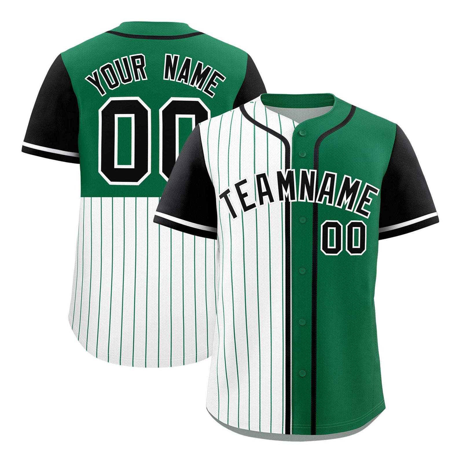 Custom White Kelly Green and Black Pinstripe Personalized Raglan Sleeves Authentic Baseball Jersey