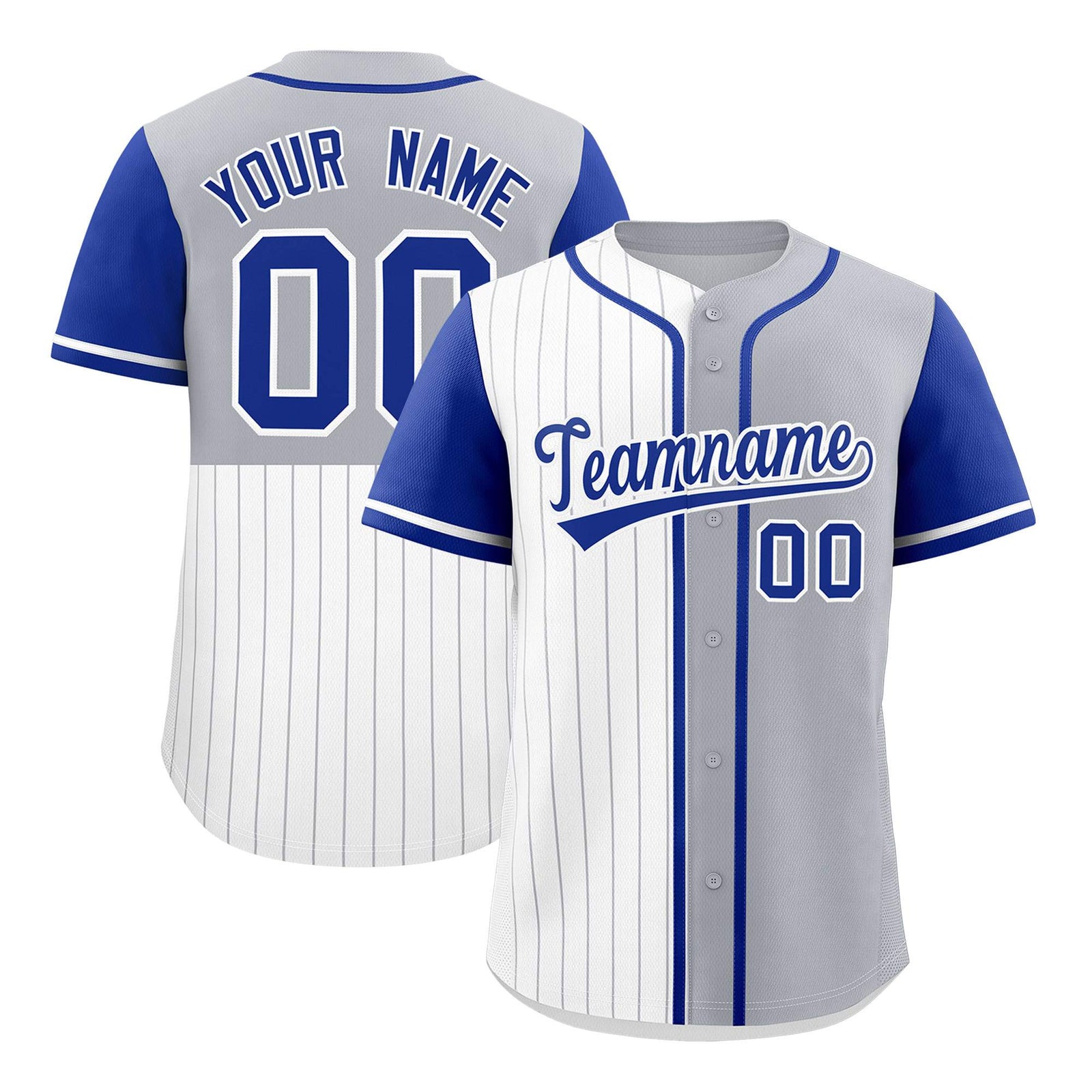 Custom White Gray and Royal Pinstripe Personalized Raglan Sleeves Authentic Baseball Jersey