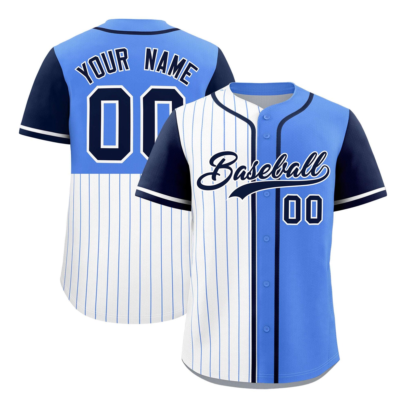 Custom White Powder Blue and Navy Pinstripe Personalized Raglan Sleeves Authentic Baseball Jersey