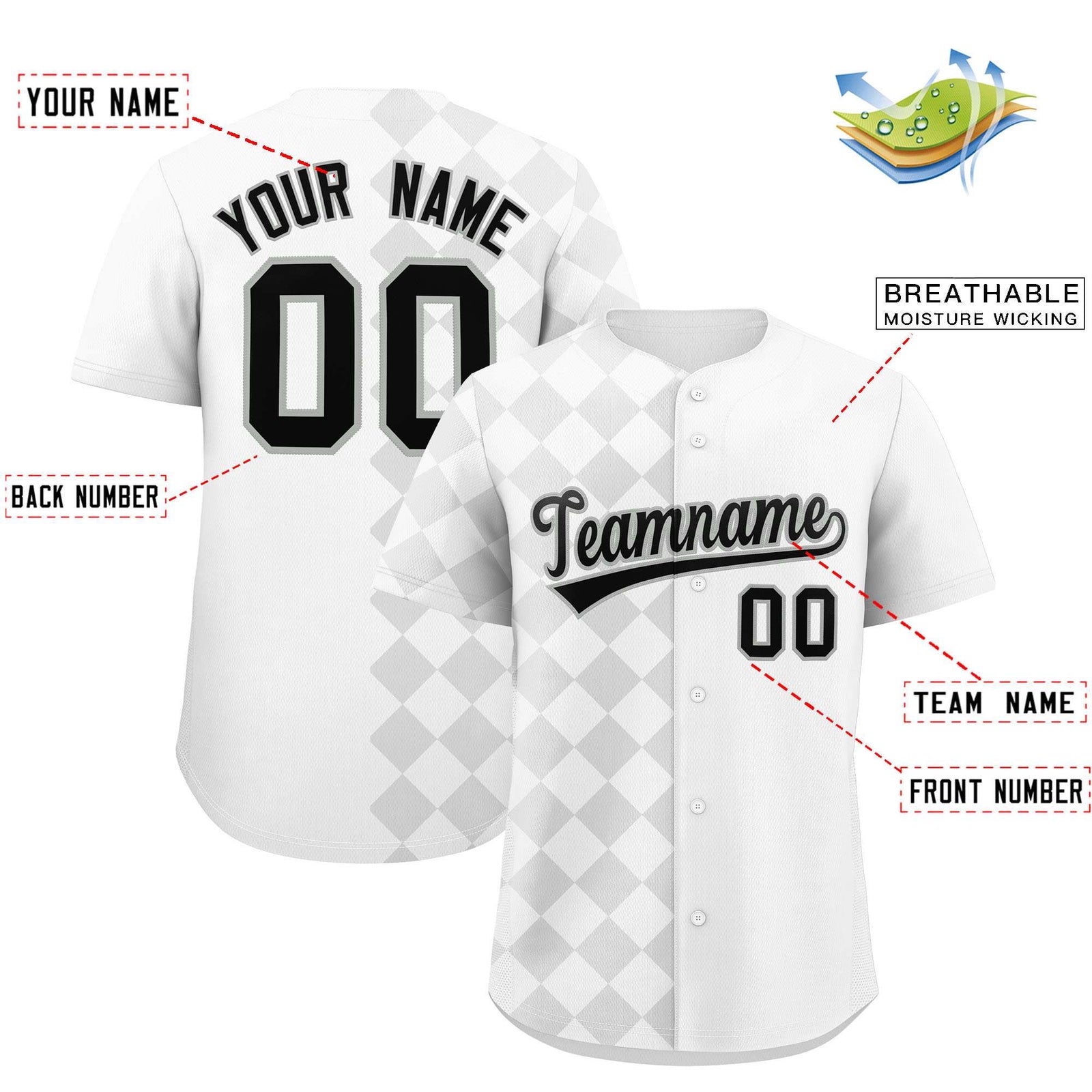 Custom White Rhombus Design Authentic Baseball Jersey