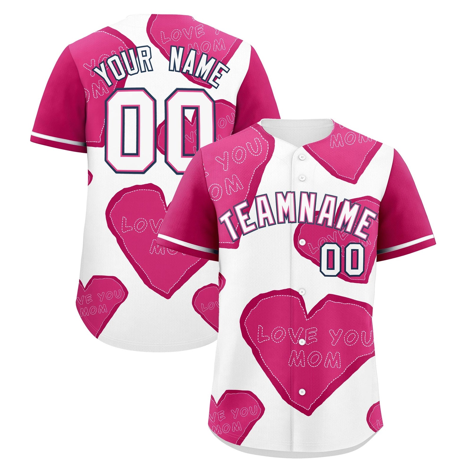 Custom White Pink Mother's Day Style Graffiti Pattern Stretch Fabric Baseball Jersey| KXKSHOP