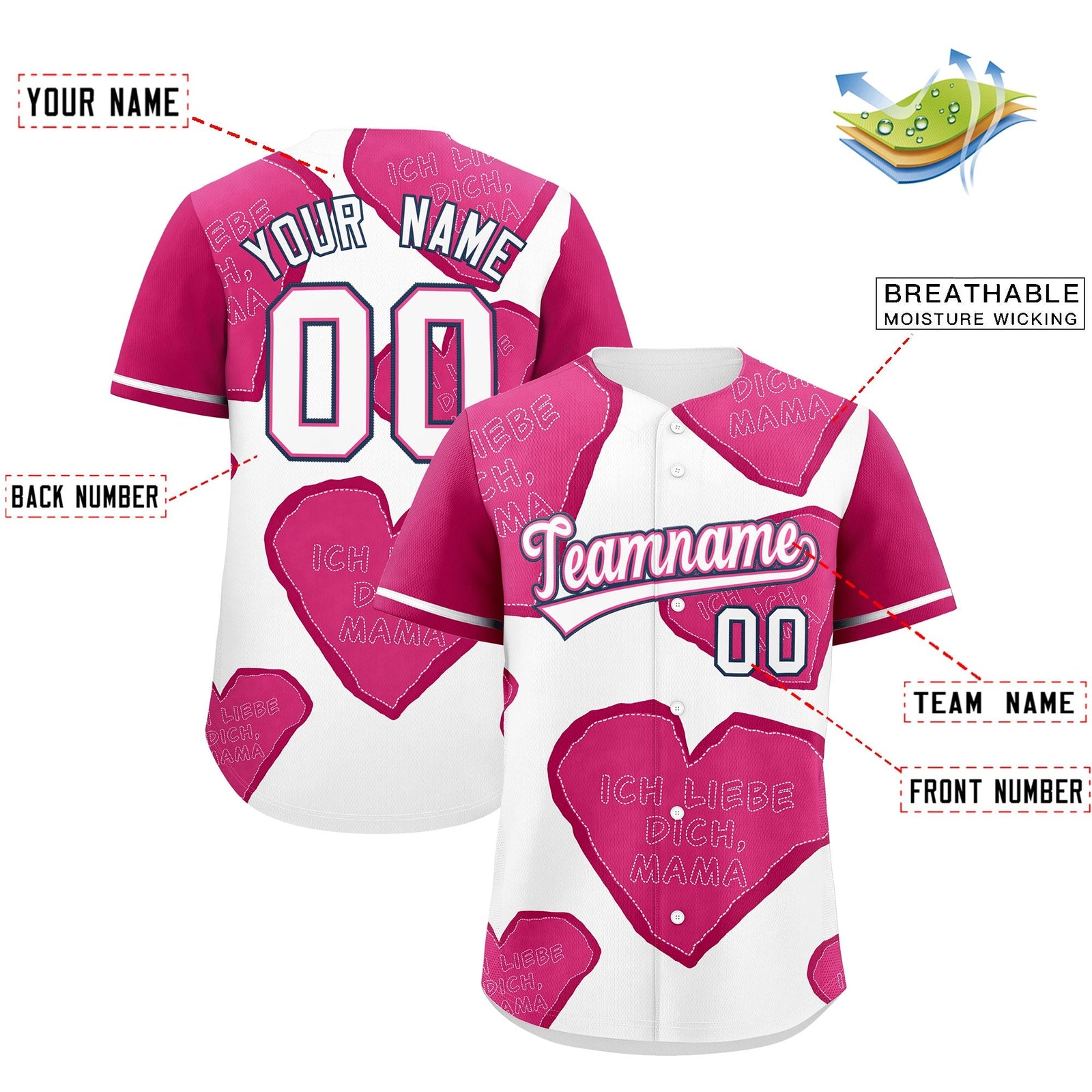 Custom White Pink Mother's Day Style Graffiti Pattern Stretch Fabric Baseball Jersey| KXKSHOP