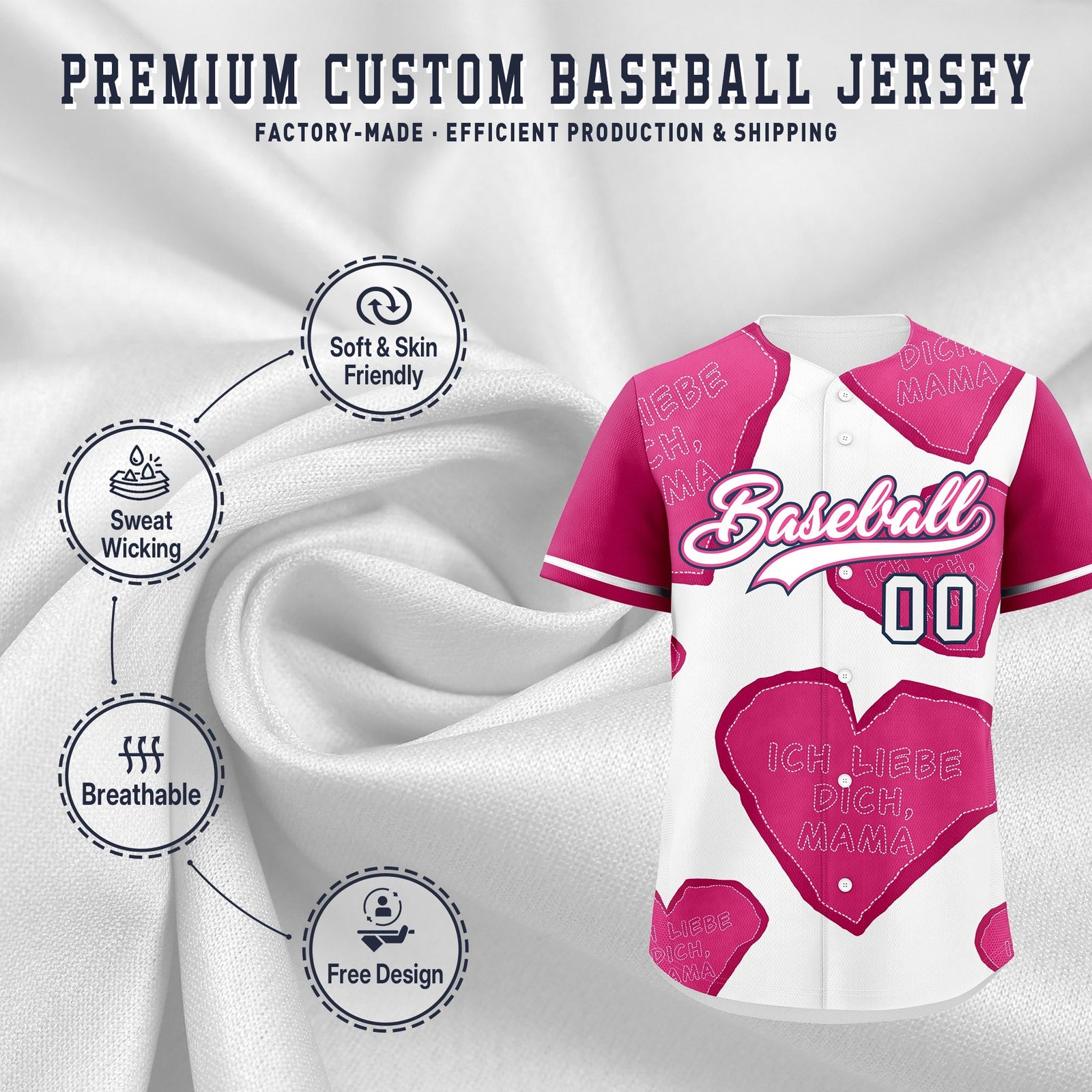 Custom White Pink Mother's Day Style Graffiti Pattern Stretch Fabric Baseball Jersey| KXKSHOP