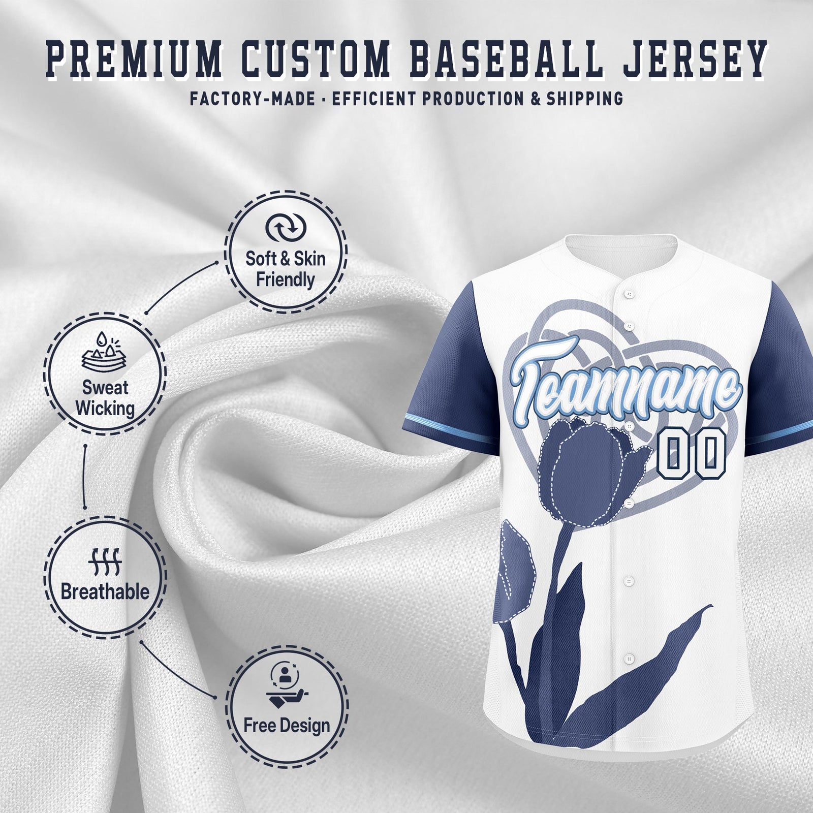 Custom White Powder Blue Mother's Day Style Graffiti Pattern Moisture-Wicking Baseball Jersey| KXKSHOP