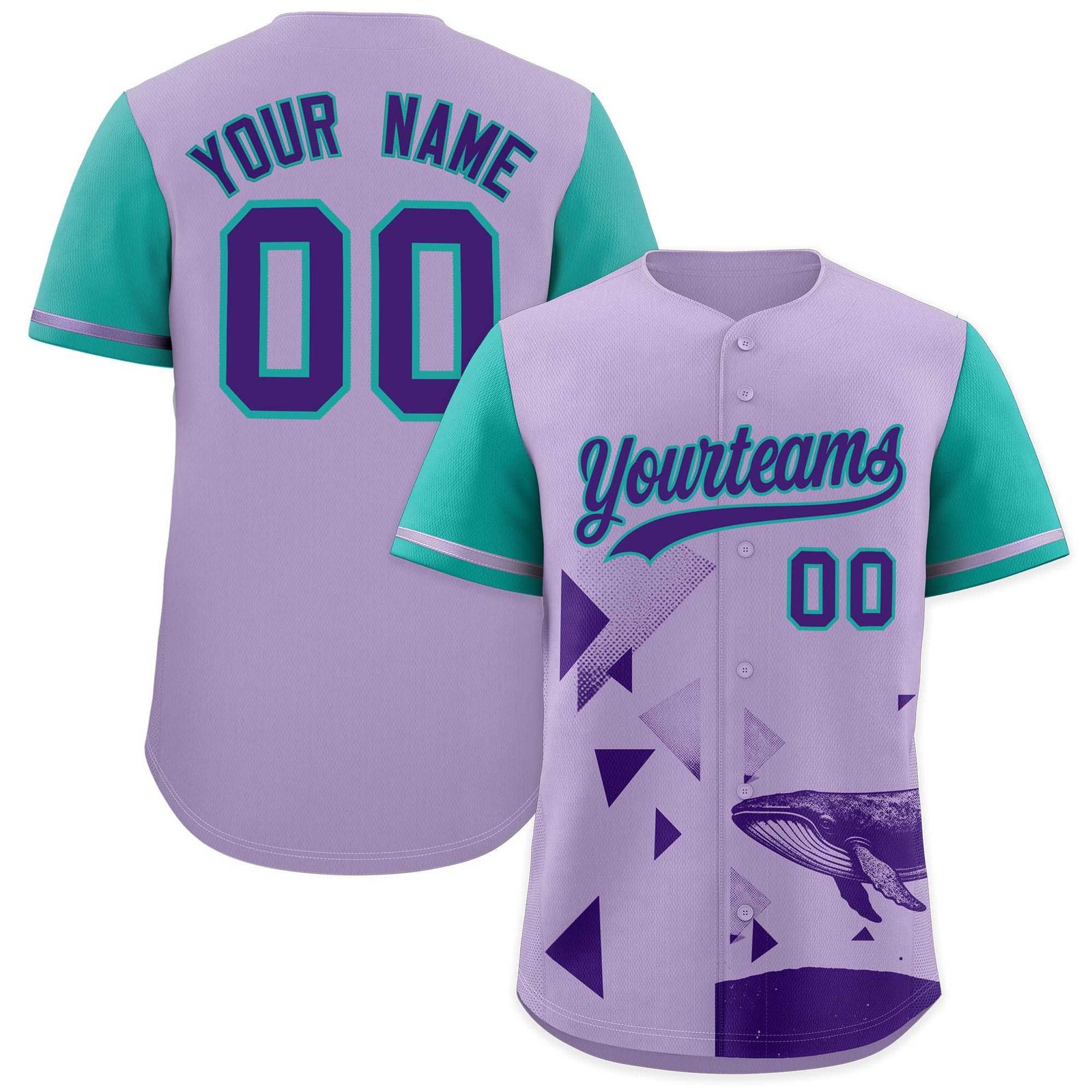 Custom Aqua Light Purple Raptor Series Raglan Sleeves Lightweight Baseball Jersey