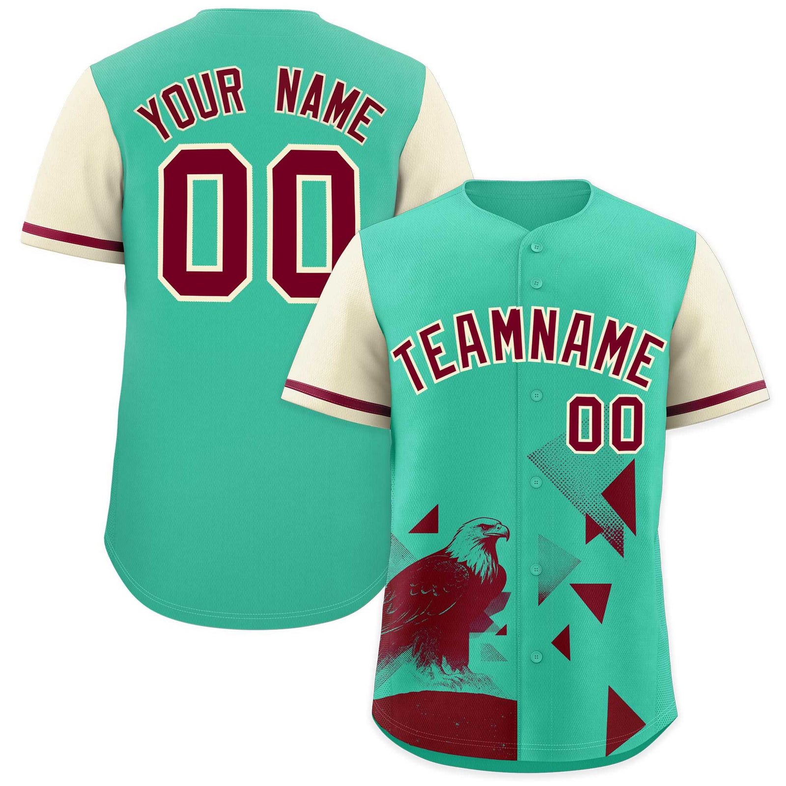 Custom Cream Green Raptor Series Raglan Sleeves Urban Style Baseball Jersey