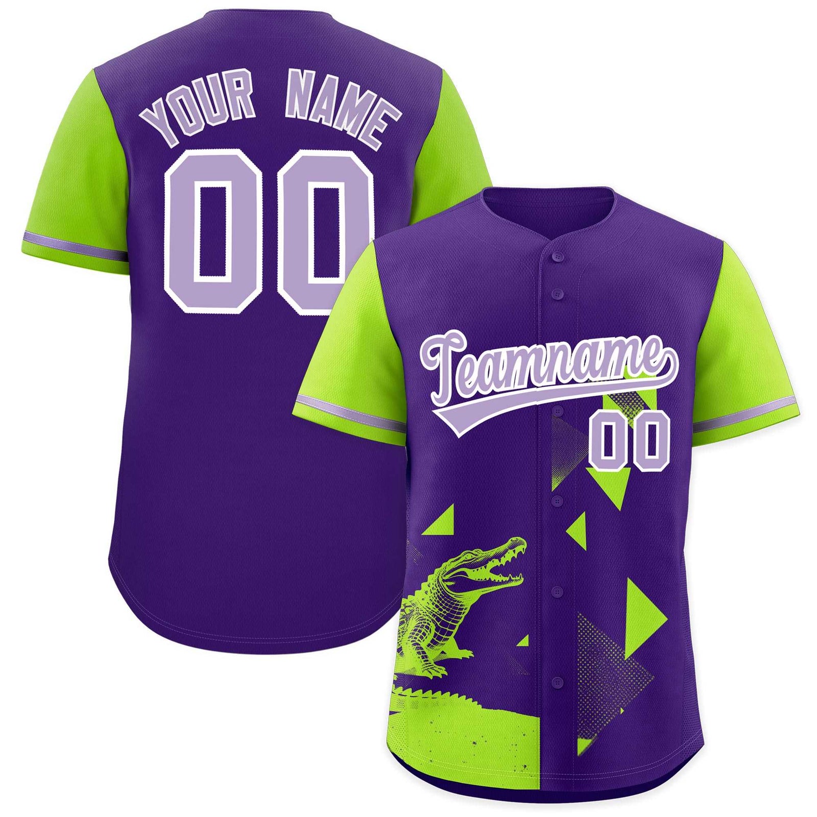 Custom Neon Green Purple Raptor Series Raglan Sleeves Hip Hop Baseball Jersey |KXKSHOP