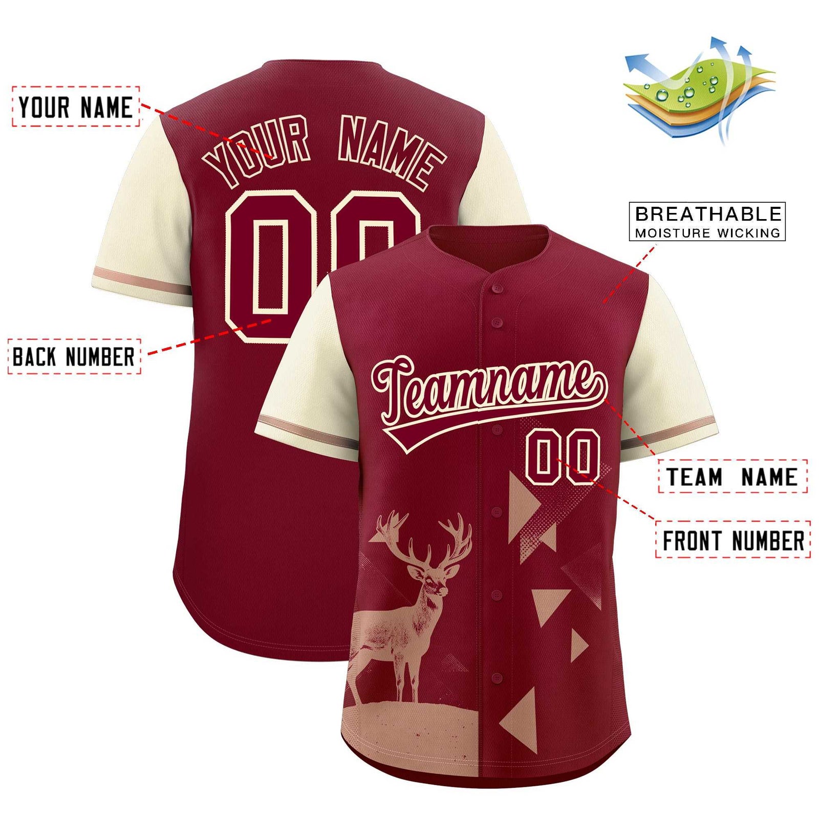 Custom Cream Crimson Raptor Series Raglan Sleeves Urban Style Baseball Jersey |KXKSHOP