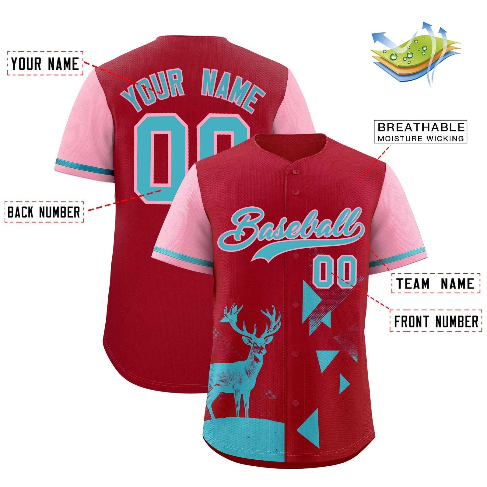 Custom Light Pink Scarlet Raptor Series Raglan Sleeves Drapable Baseball Jersey