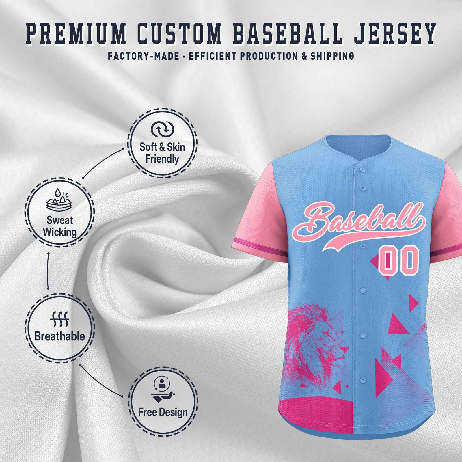 Custom Powder Blue Light Pink Raptor Series Raglan Sleeves Wrinkle-Resistant Baseball Jersey