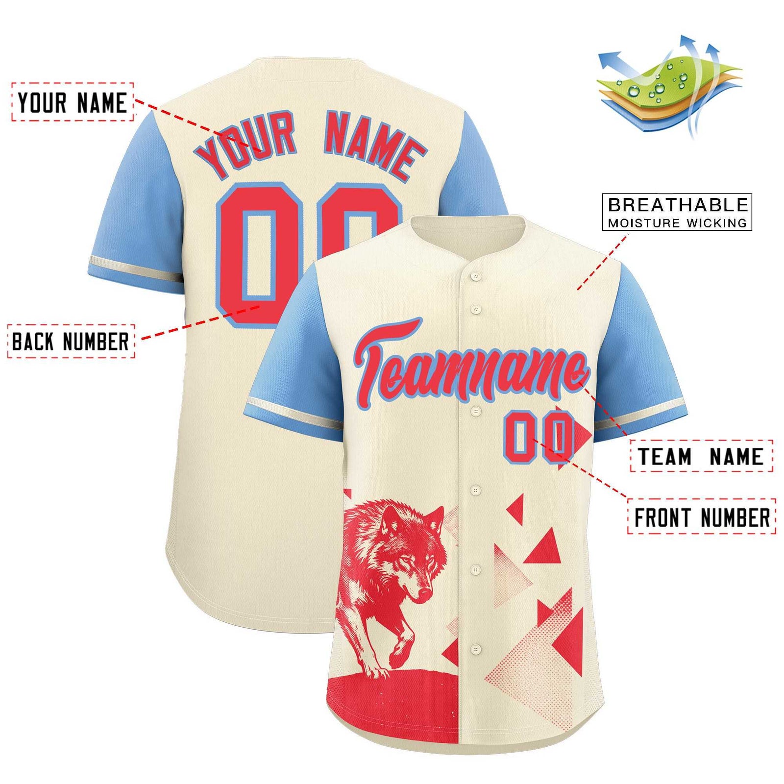 Custom Powder Blue Light Khaki Raptor Series Raglan Sleeves Casual Sports Baseball Jersey
