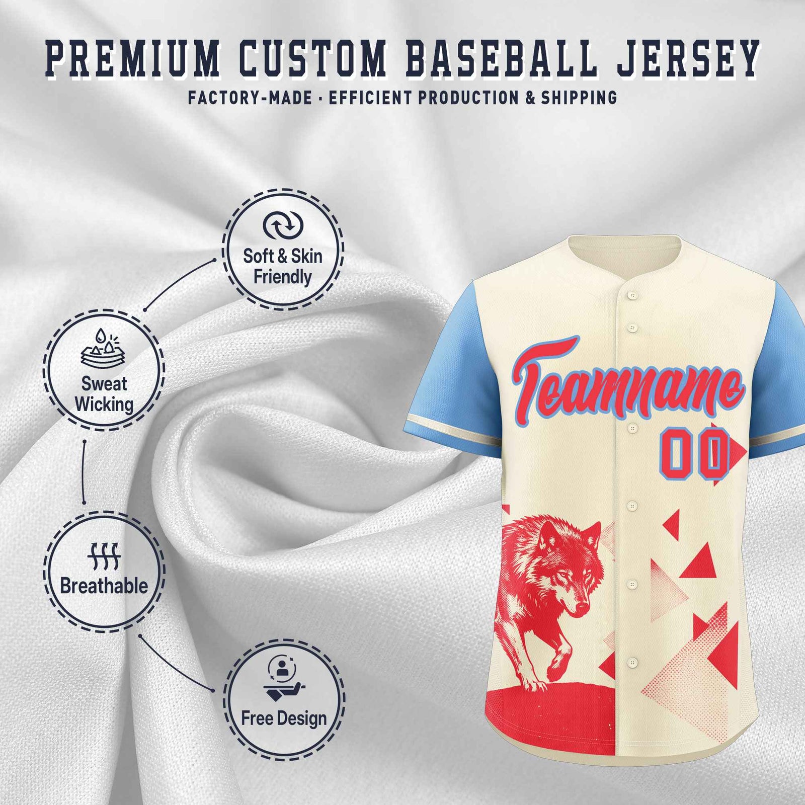 Custom Powder Blue Light Khaki Raptor Series Raglan Sleeves Casual Sports Baseball Jersey