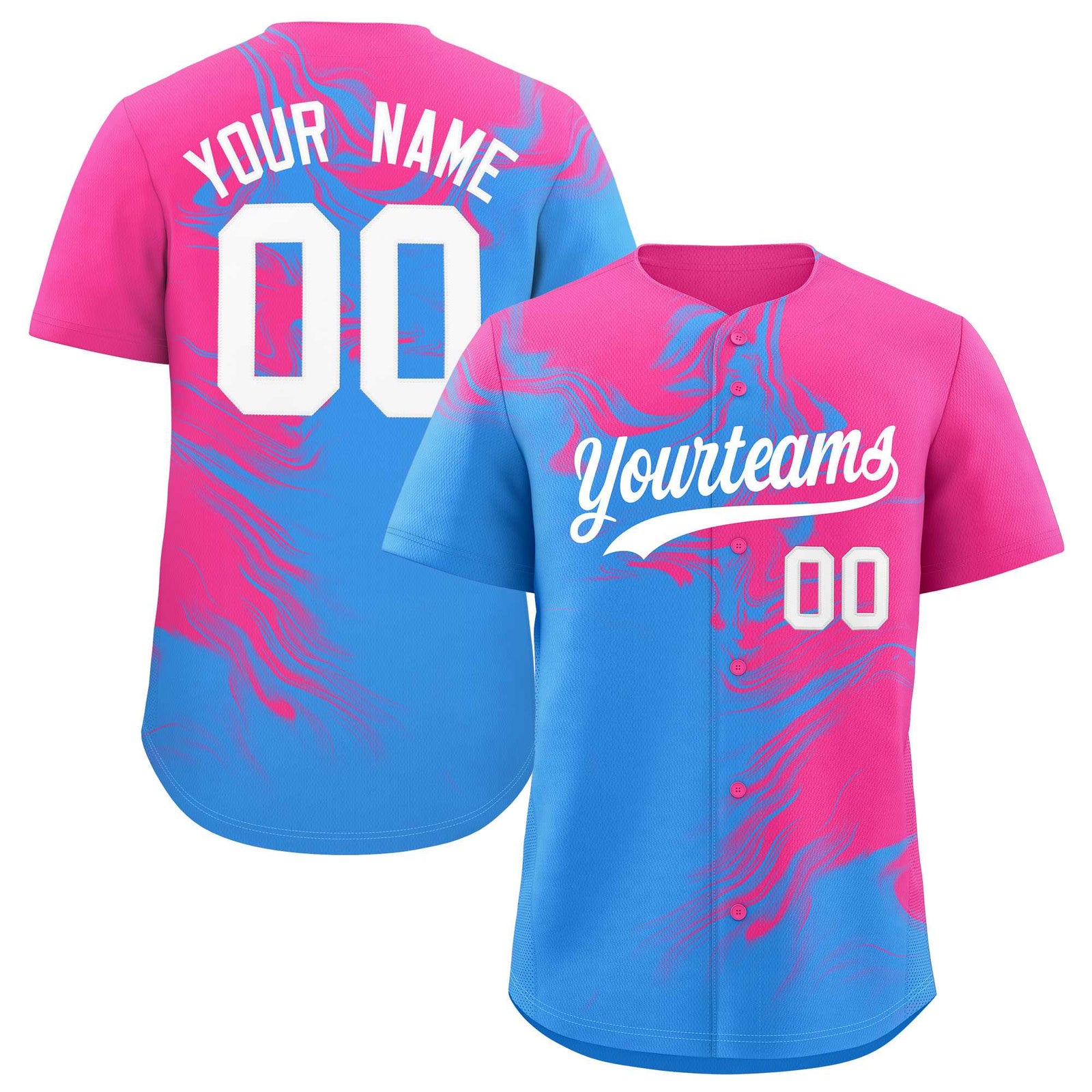Custom Pink Powder Blue Personalized Ink Pattern Authentic Baseball Jersey