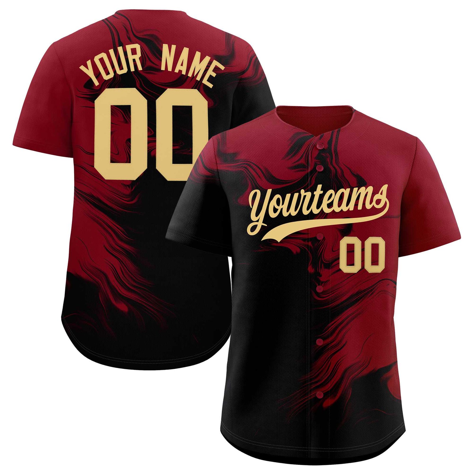 Custom Crimson Black Personalized Ink Pattern Authentic Baseball Jersey