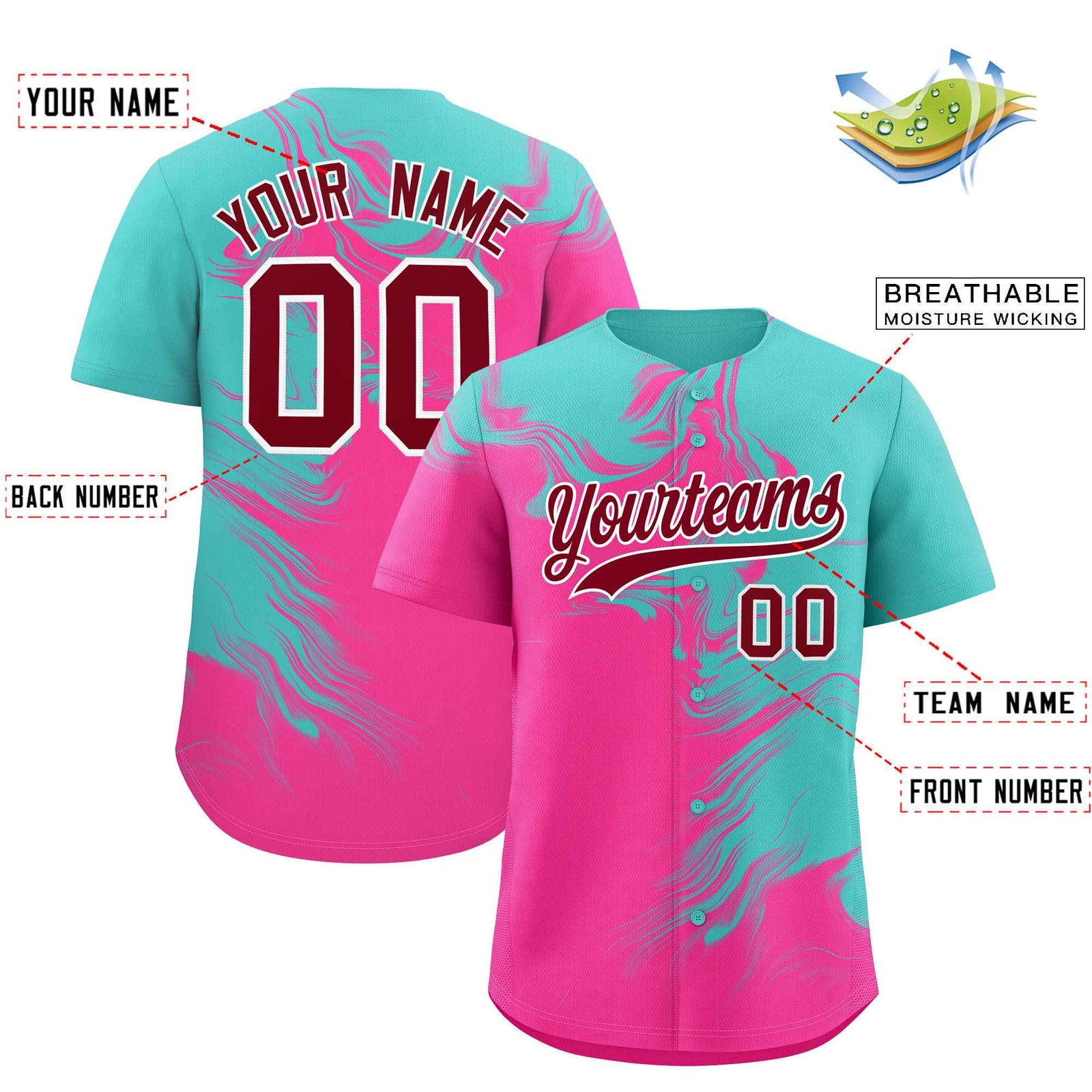 Custom Bright Green Pink Personalized Ink Pattern Authentic Baseball Jersey