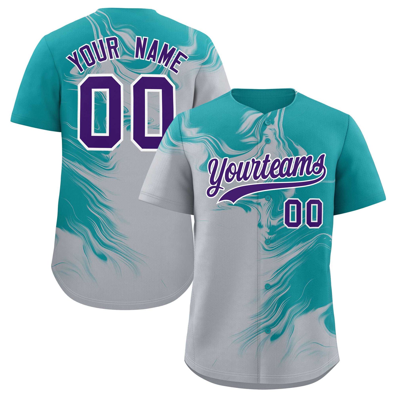 Custom Aqua Gray Personalized Ink Pattern Authentic Baseball Jersey