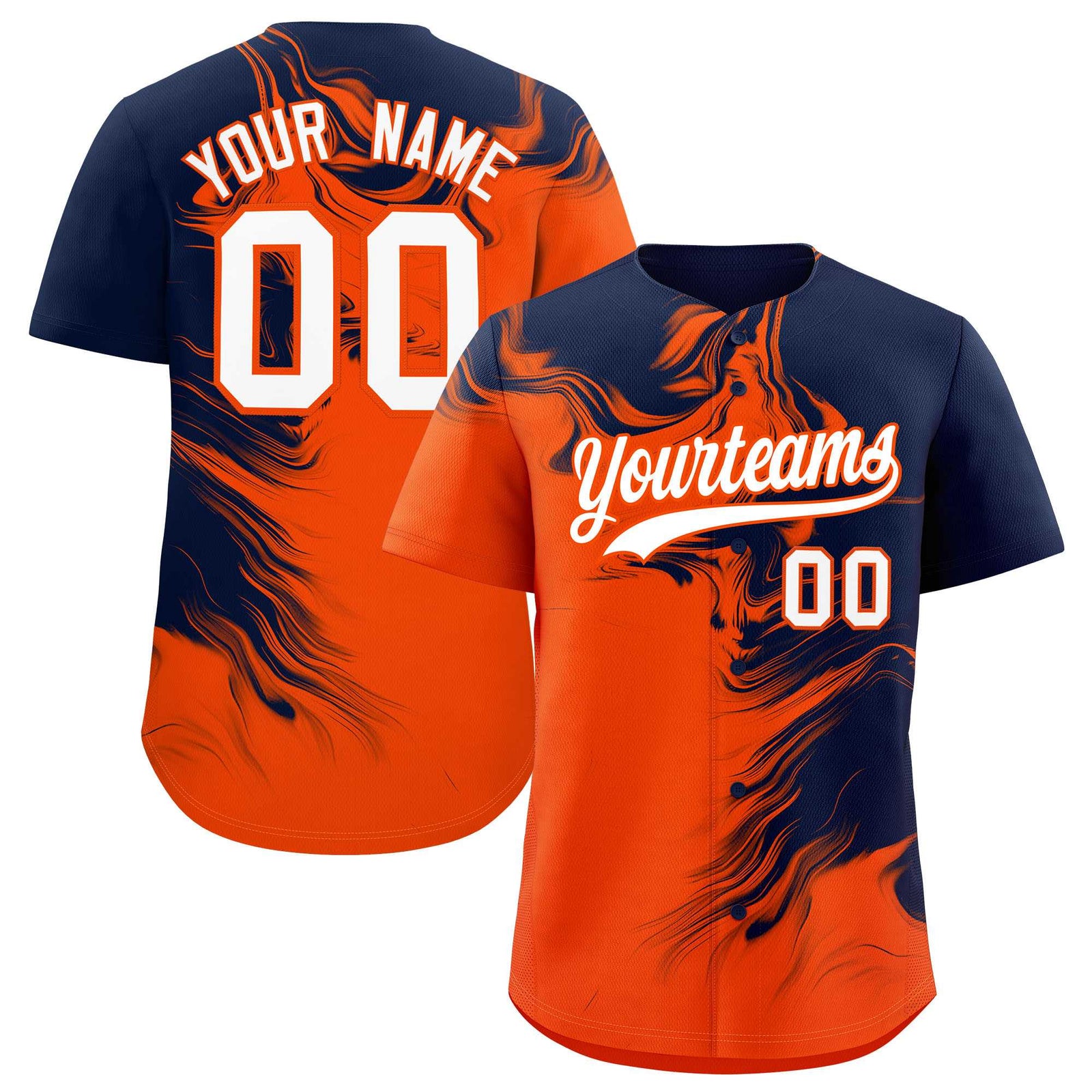 Custom Navy Orange Personalized Ink Pattern Authentic Baseball Jersey