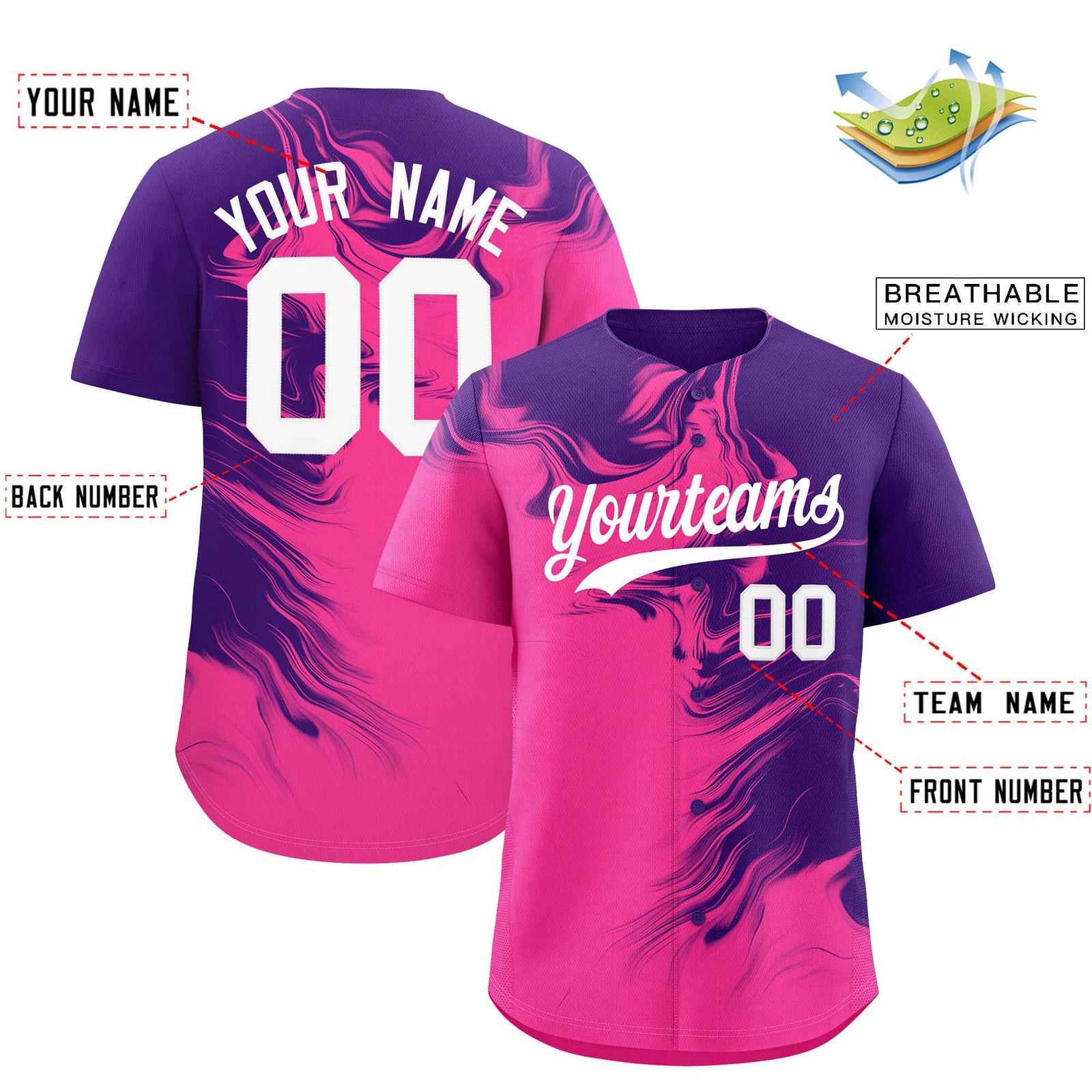 Custom Purple Pink Personalized Ink Pattern Authentic Baseball Jersey