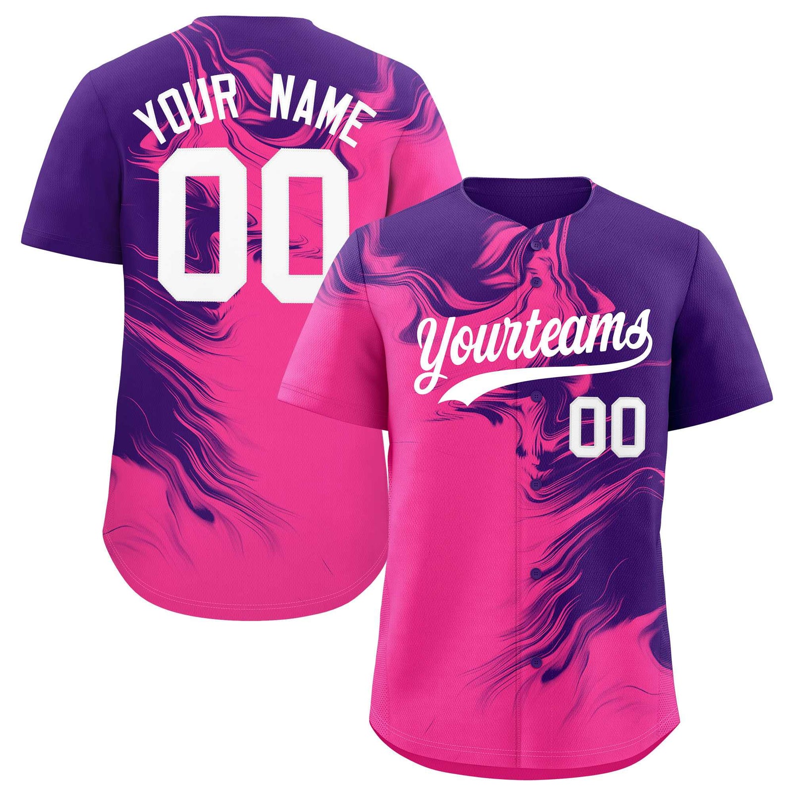 Custom Purple Pink Personalized Ink Pattern Authentic Baseball Jersey