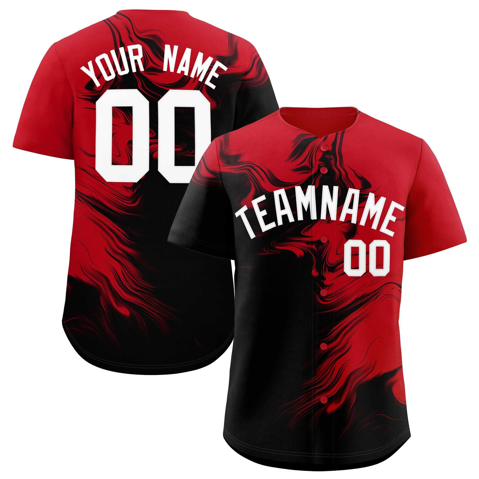 Custom Red Black Personalized Ink Pattern Authentic Baseball Jersey