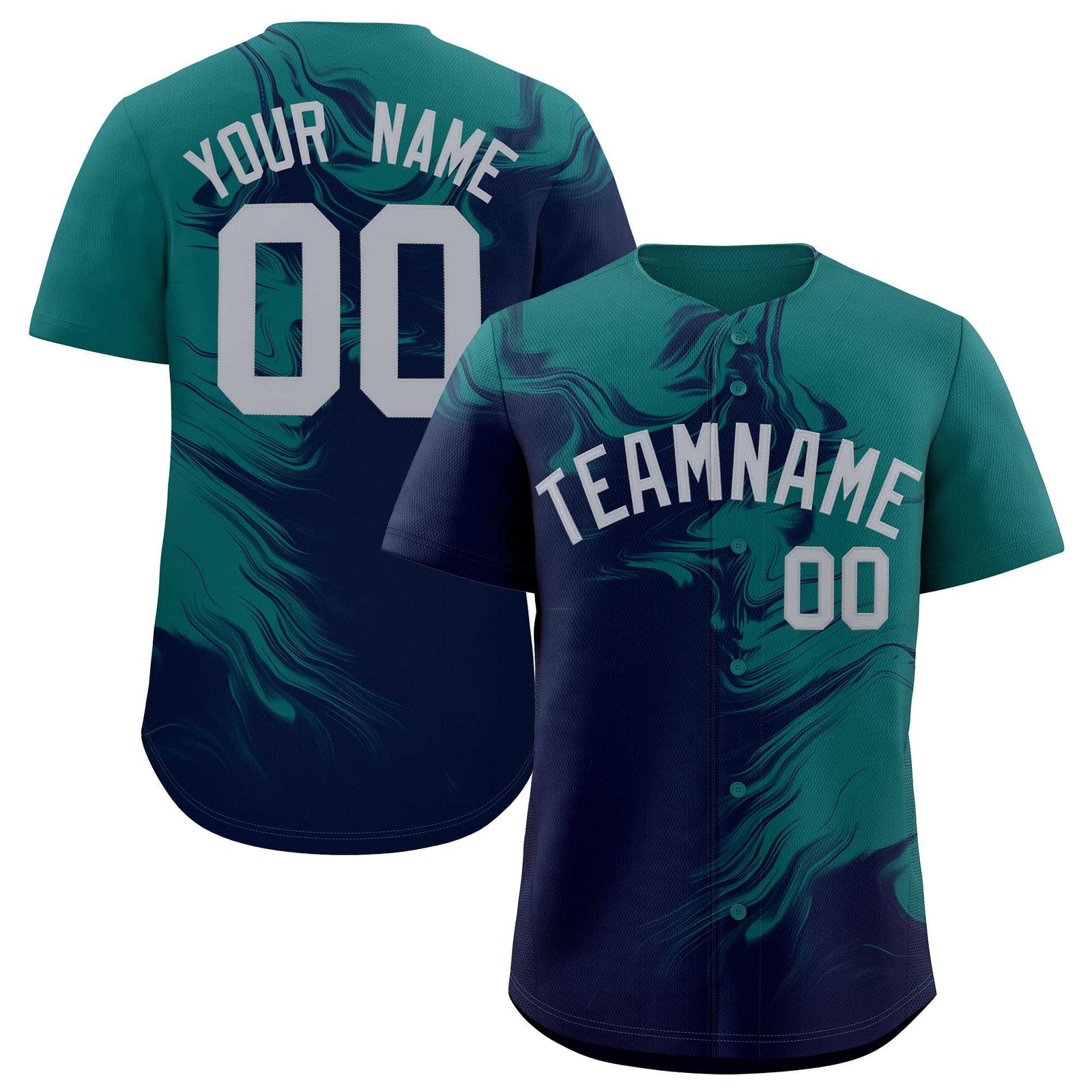 Custom Aqua Navy Personalized Ink Pattern Authentic Baseball Jersey