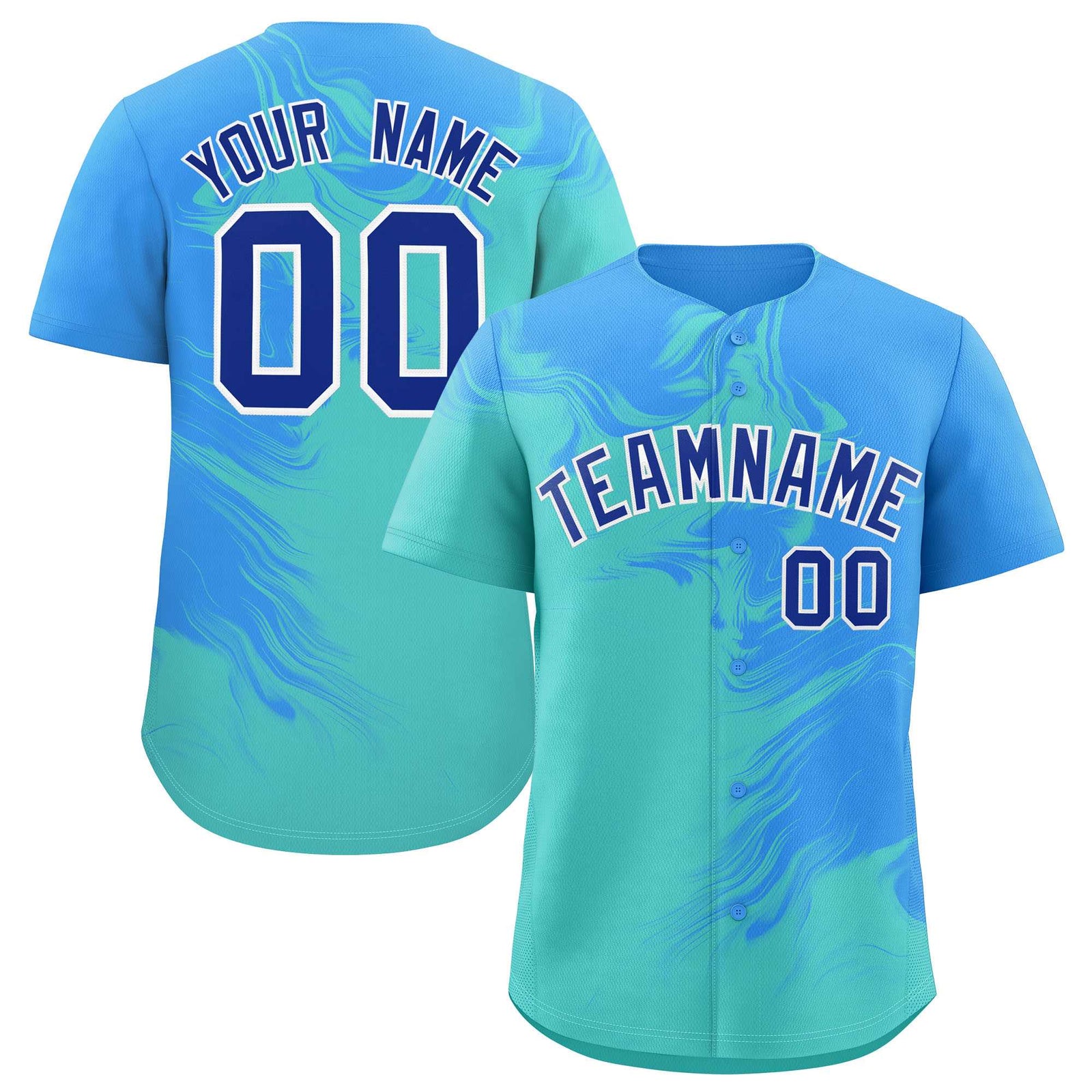 Custom Powder Blue Bright Green Personalized Ink Pattern Authentic Baseball Jersey