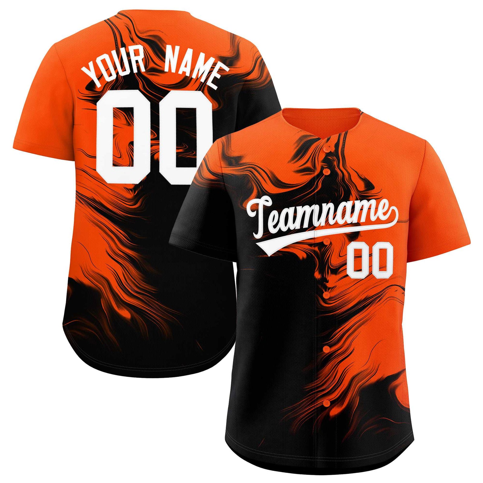Custom Orange Black Personalized Ink Pattern Authentic Baseball Jersey