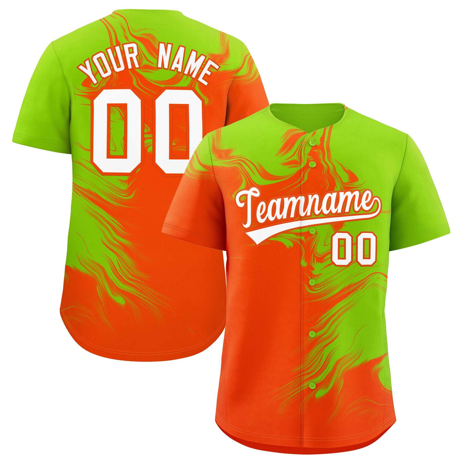 Custom Neon Green Orange Personalized Ink Pattern Authentic Baseball Jersey