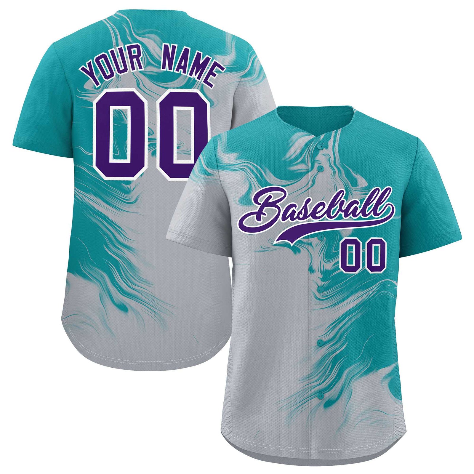 Custom Aqua Gray Personalized Ink Pattern Authentic Baseball Jersey