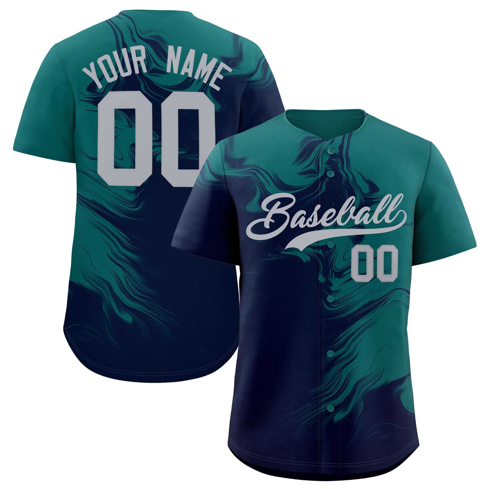 Custom Aqua Navy Personalized Ink Pattern Authentic Baseball Jersey
