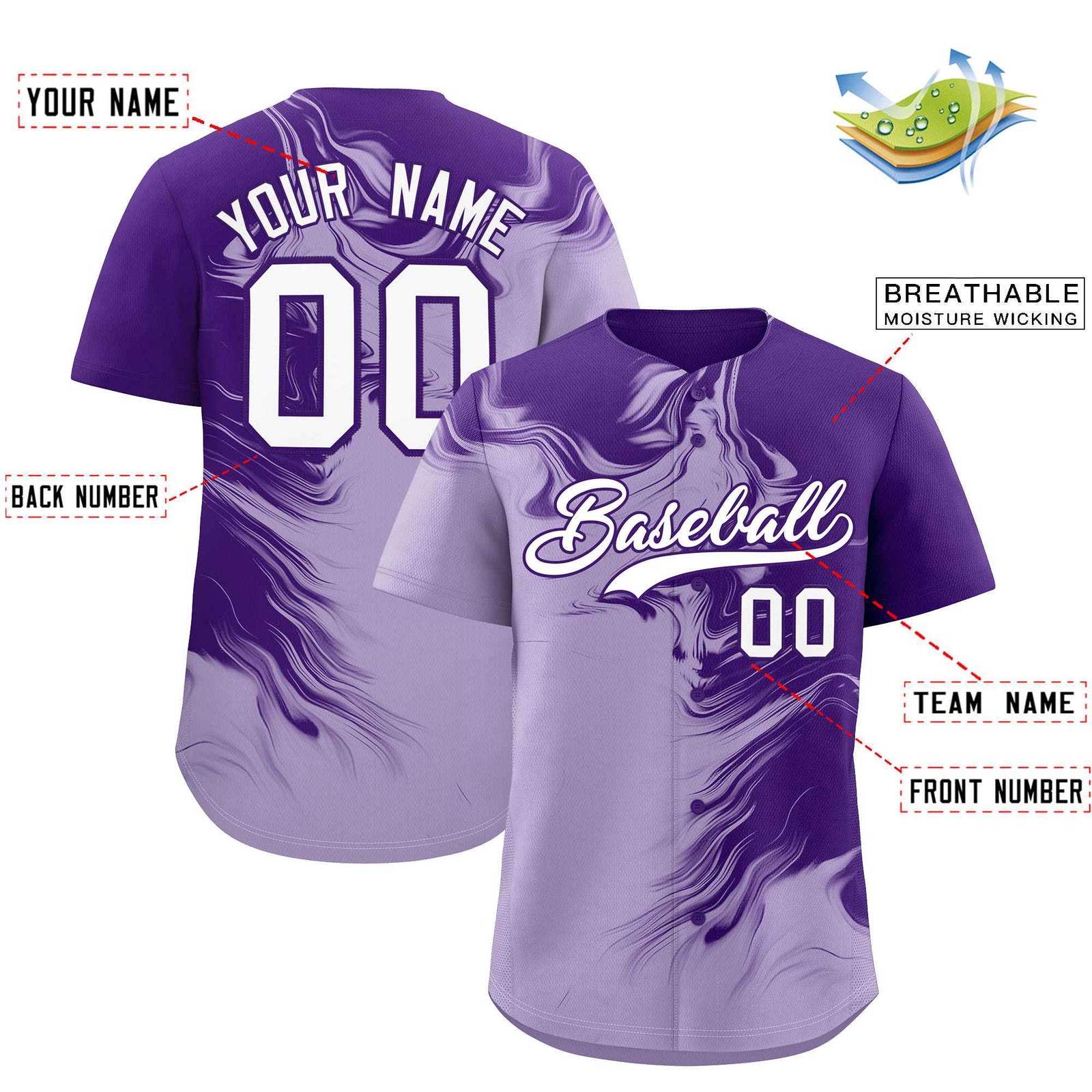 Custom Purple Light Purple Personalized Ink Pattern Authentic Baseball Jersey
