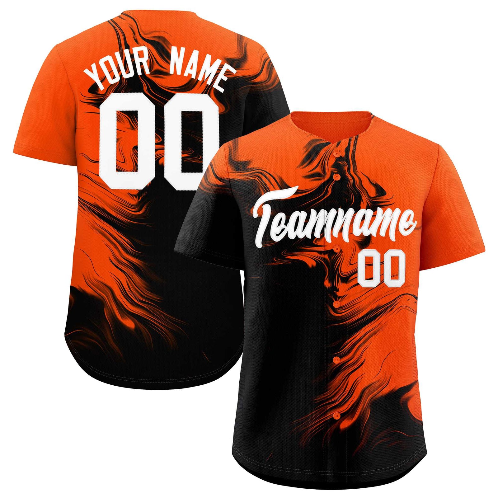 Custom Orange Black Personalized Ink Pattern Authentic Baseball Jersey
