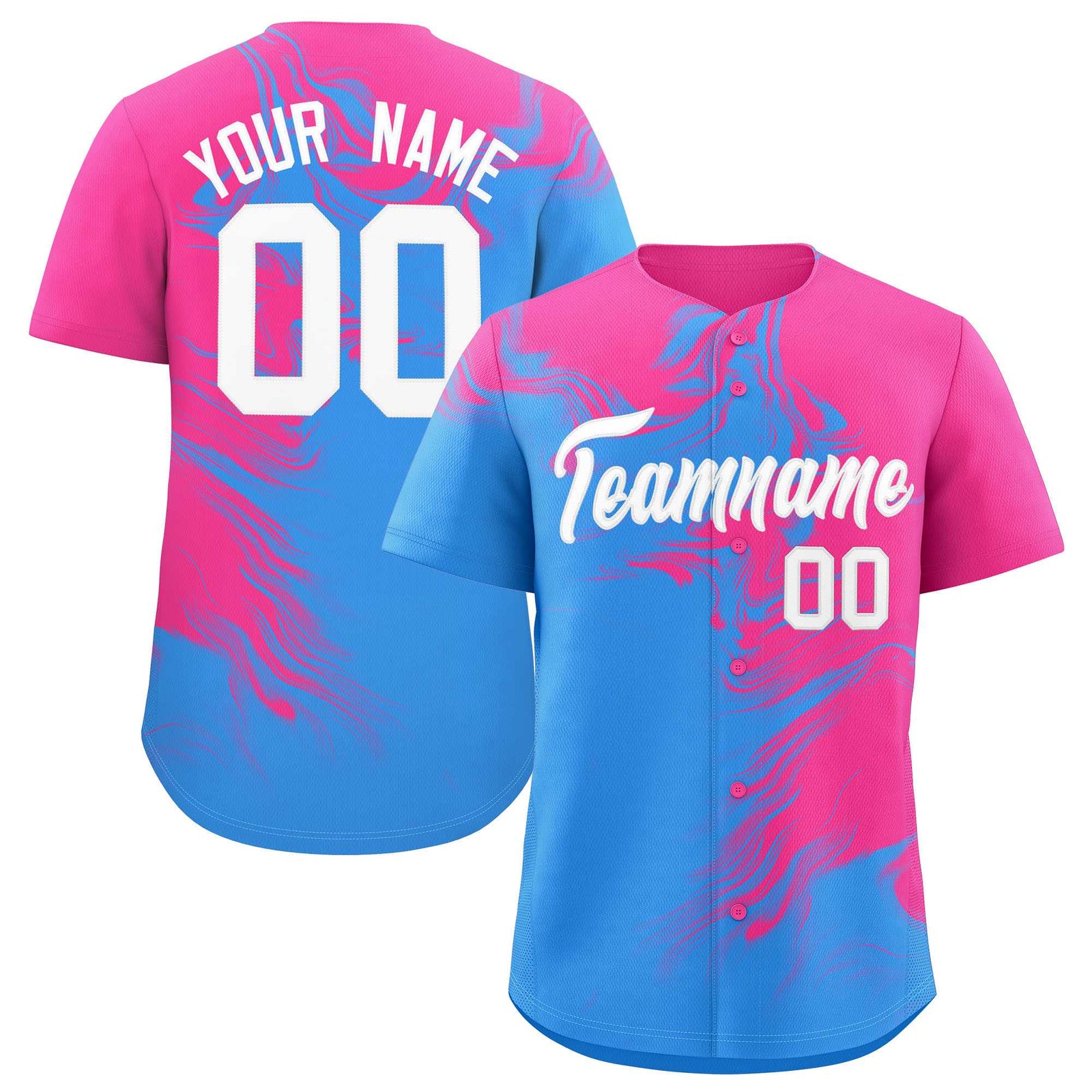 Custom Pink Powder Blue Personalized Ink Pattern Authentic Baseball Jersey