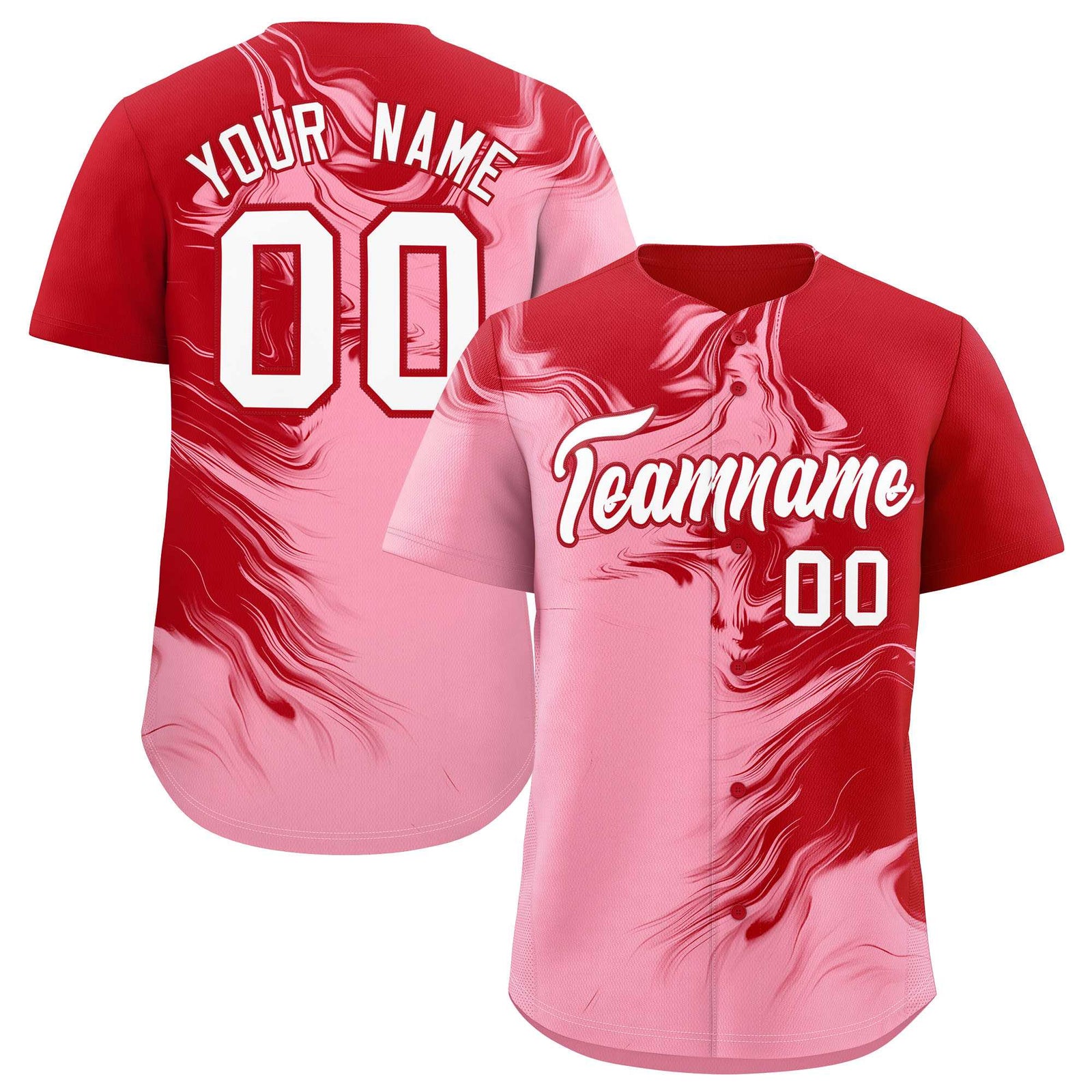 Custom Red Light Pink Personalized Ink Pattern Authentic Baseball Jersey